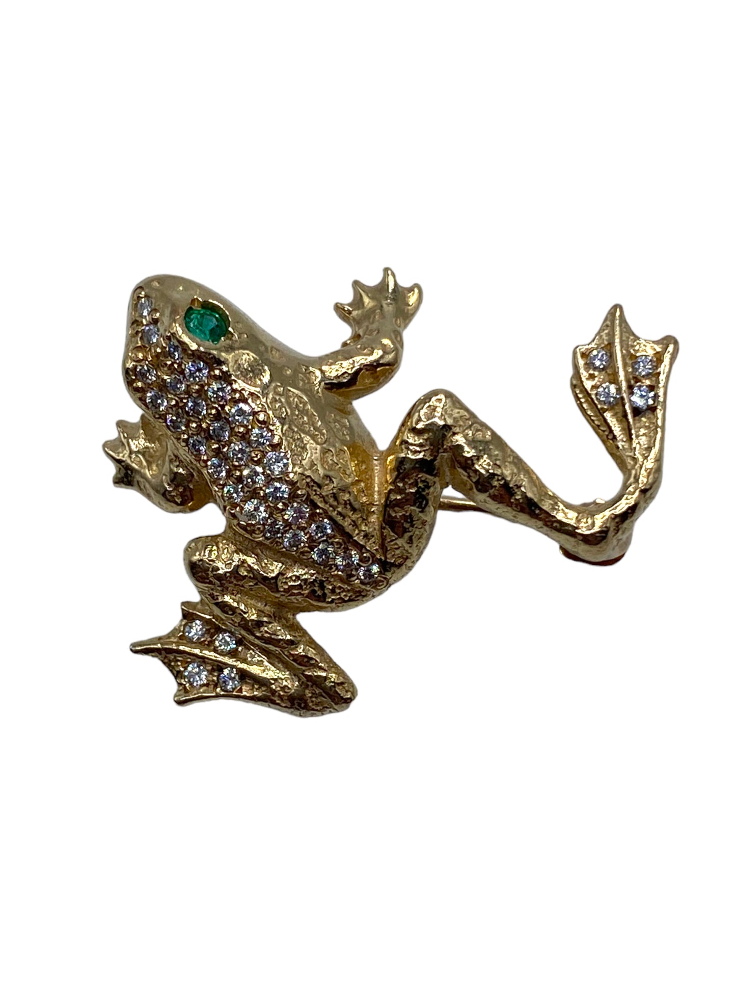 14k Frog Diamond Emerald Brooch