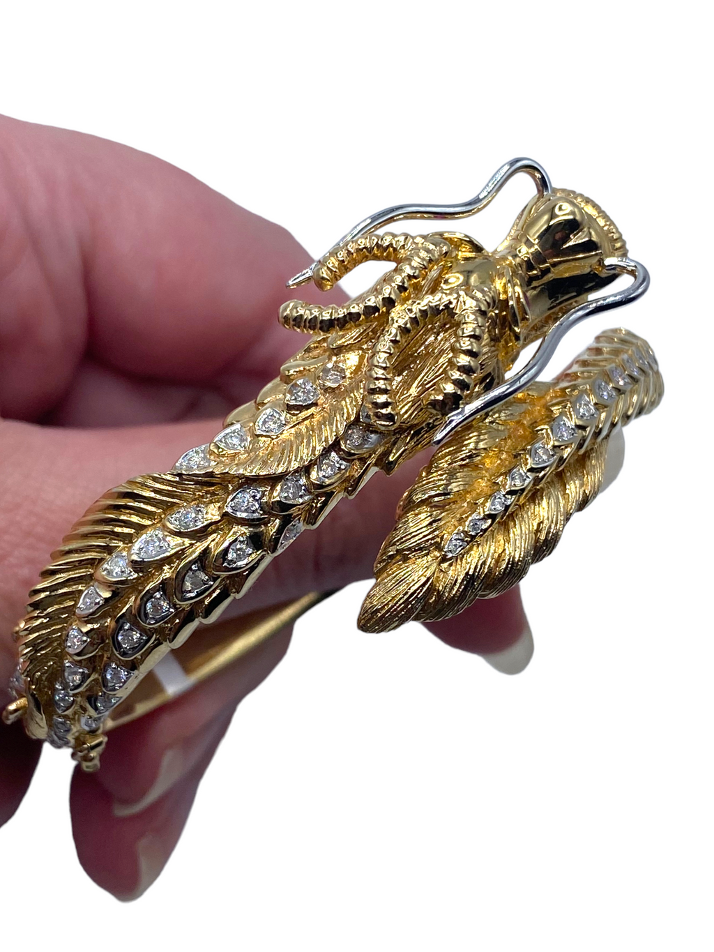 14k Diamond Ruby Dragon Bangle