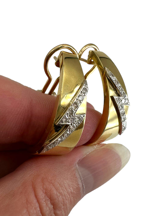 18k Diamond Lightning Bolt Hoop Earrings