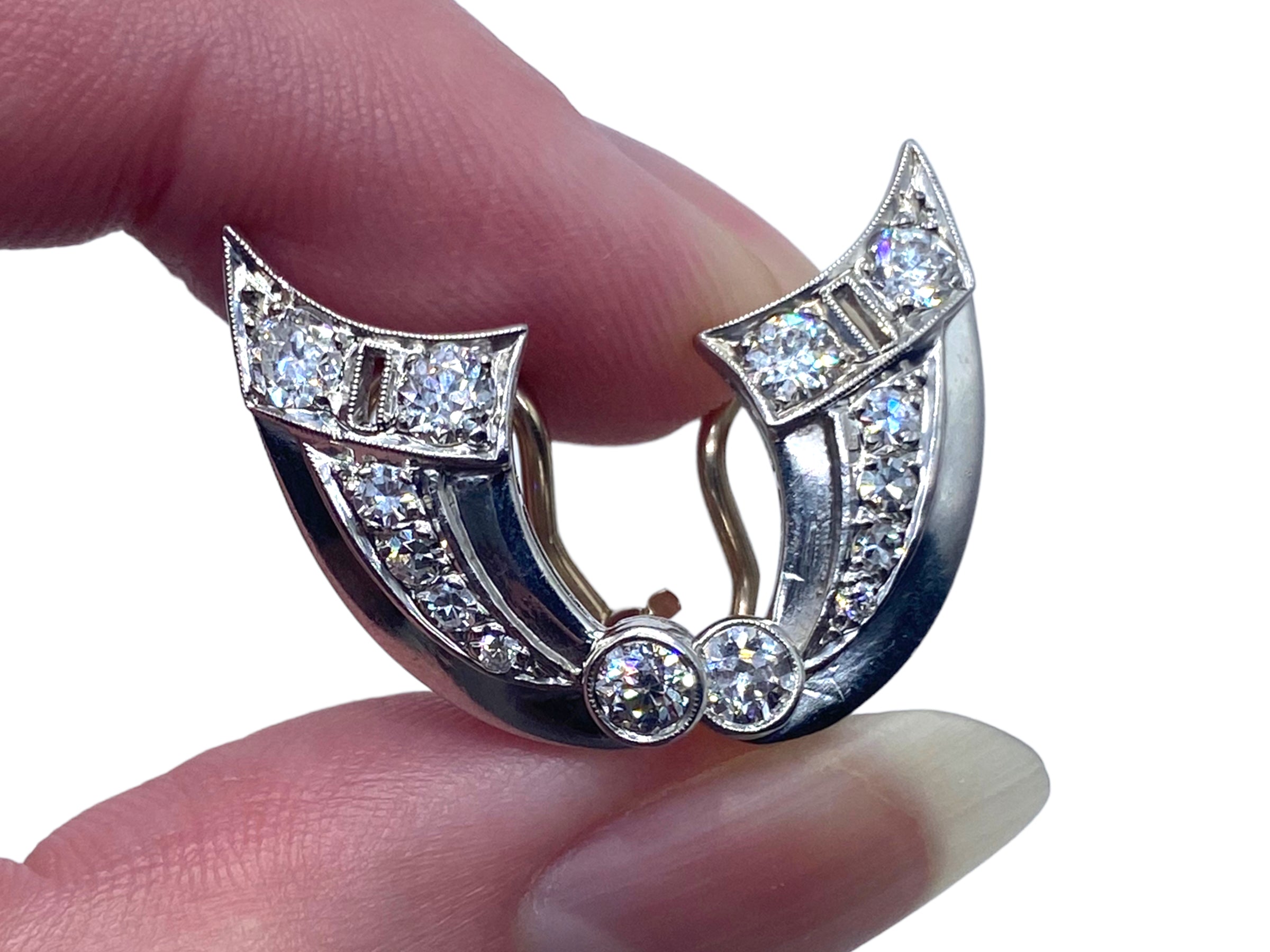 Platinum 14k Art Deco Comet Earrings