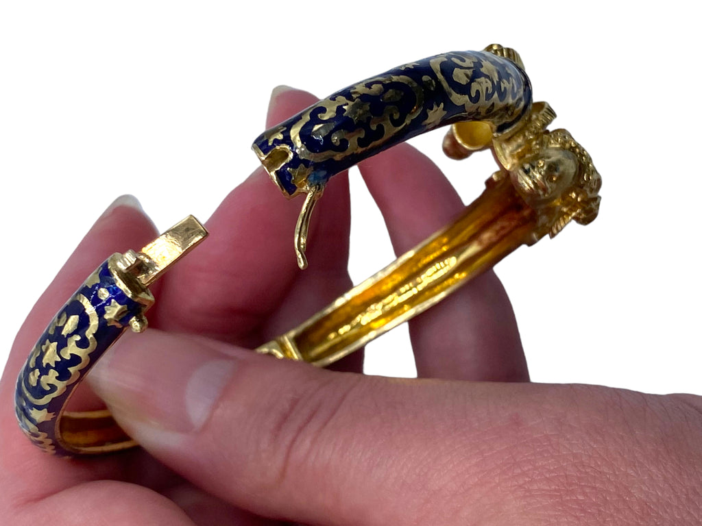 18k Blue Enamel Rams Head Bangle