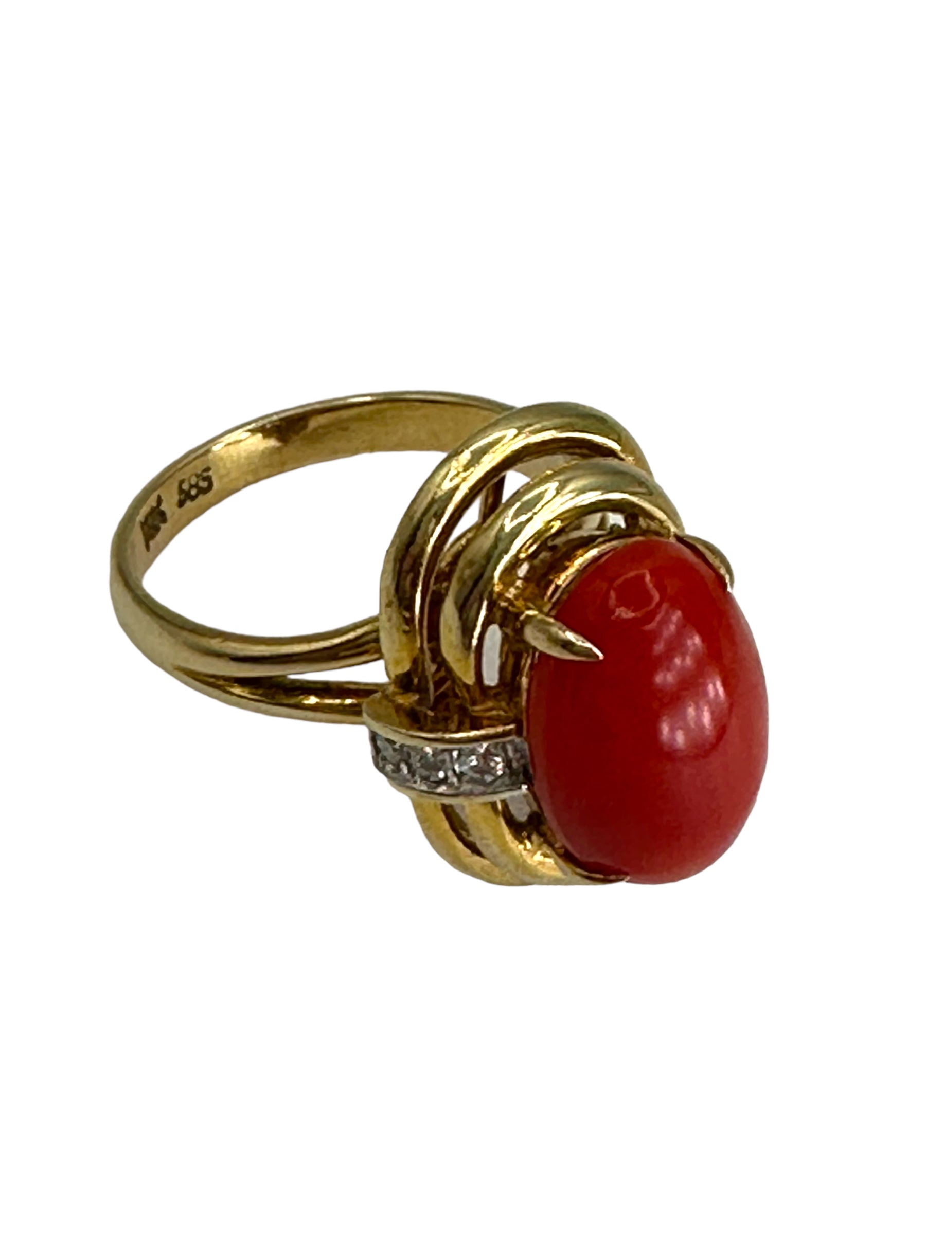 14k Coral Diamond Ring