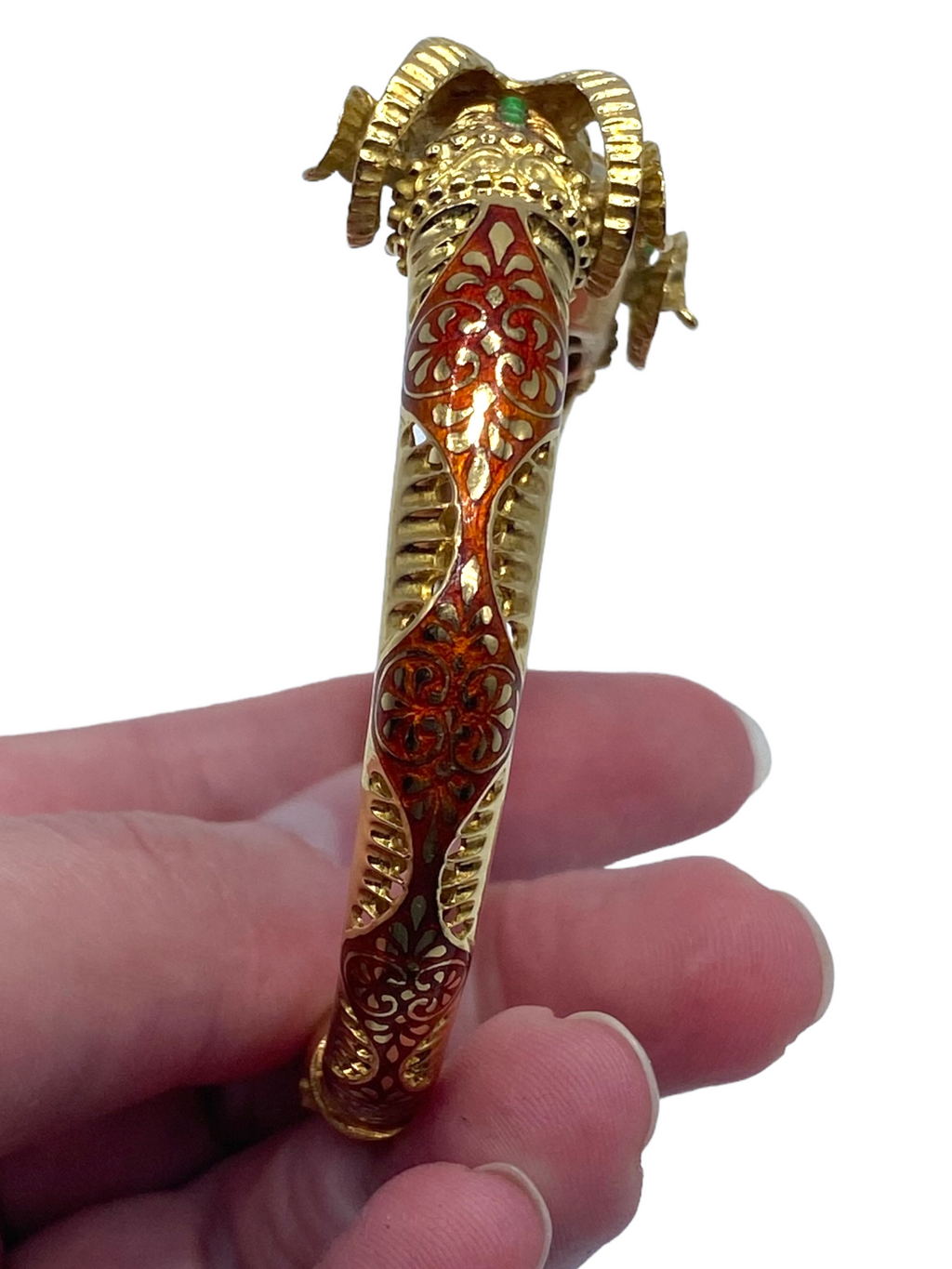 18k Rams Head Enamel Bangle Bracelet