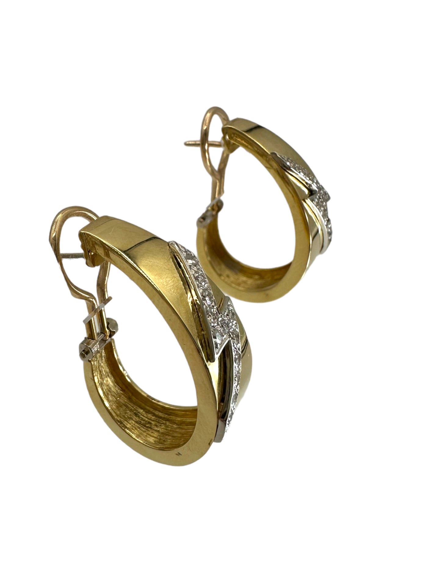 18k Diamond Lightning Bolt Hoop Earrings