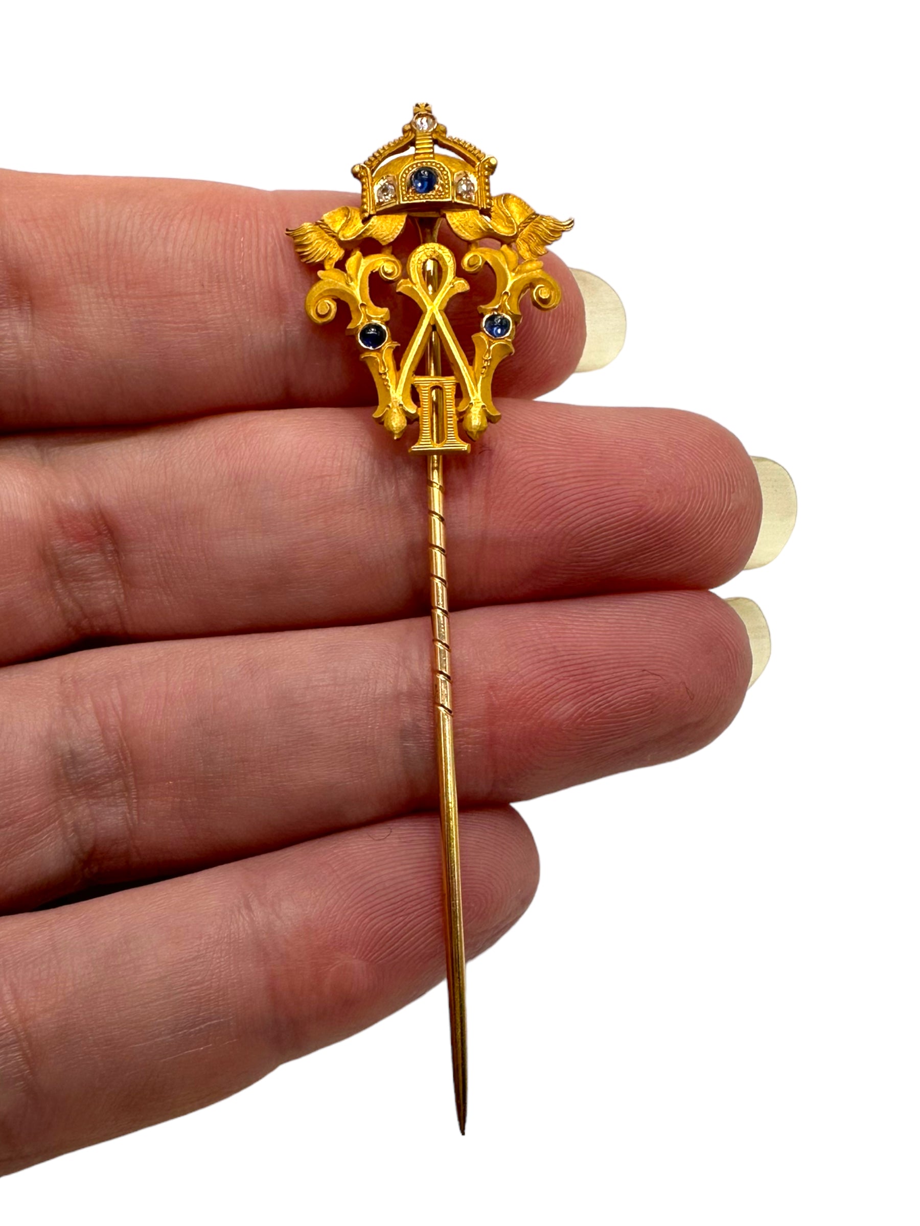 14k Sapphire Diamond German Stickpin