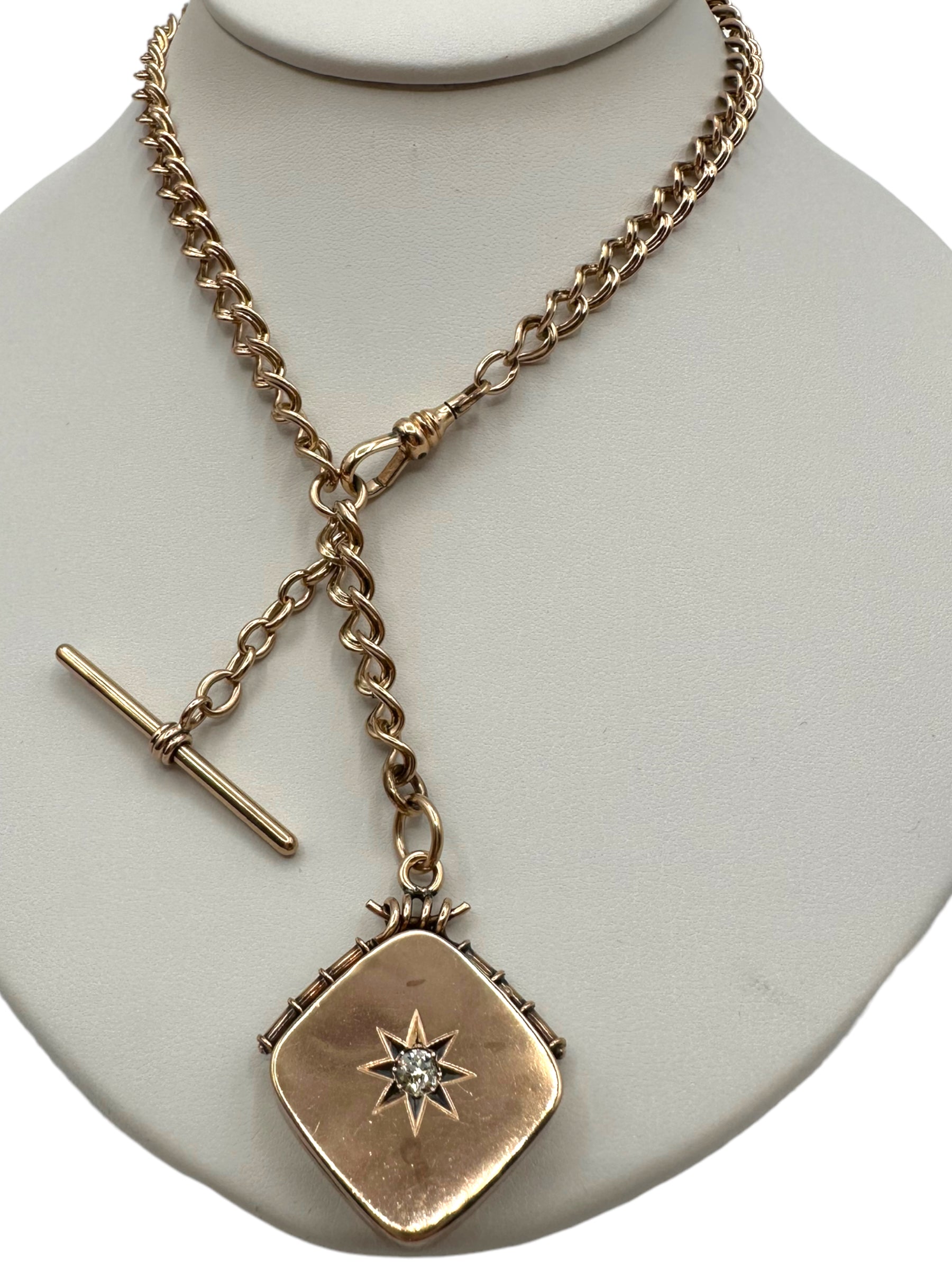 10k Watch Chain Diamond Fob Locket