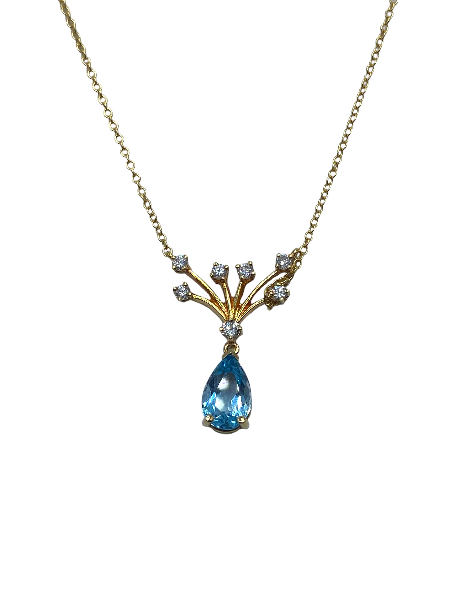 18k Aquamarine Diamond Pendant Necklace