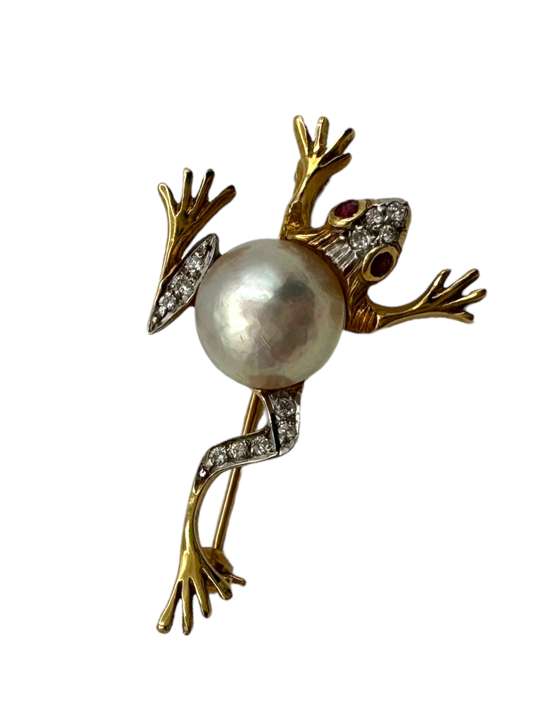 14k Frog Pearl Diamond Pin