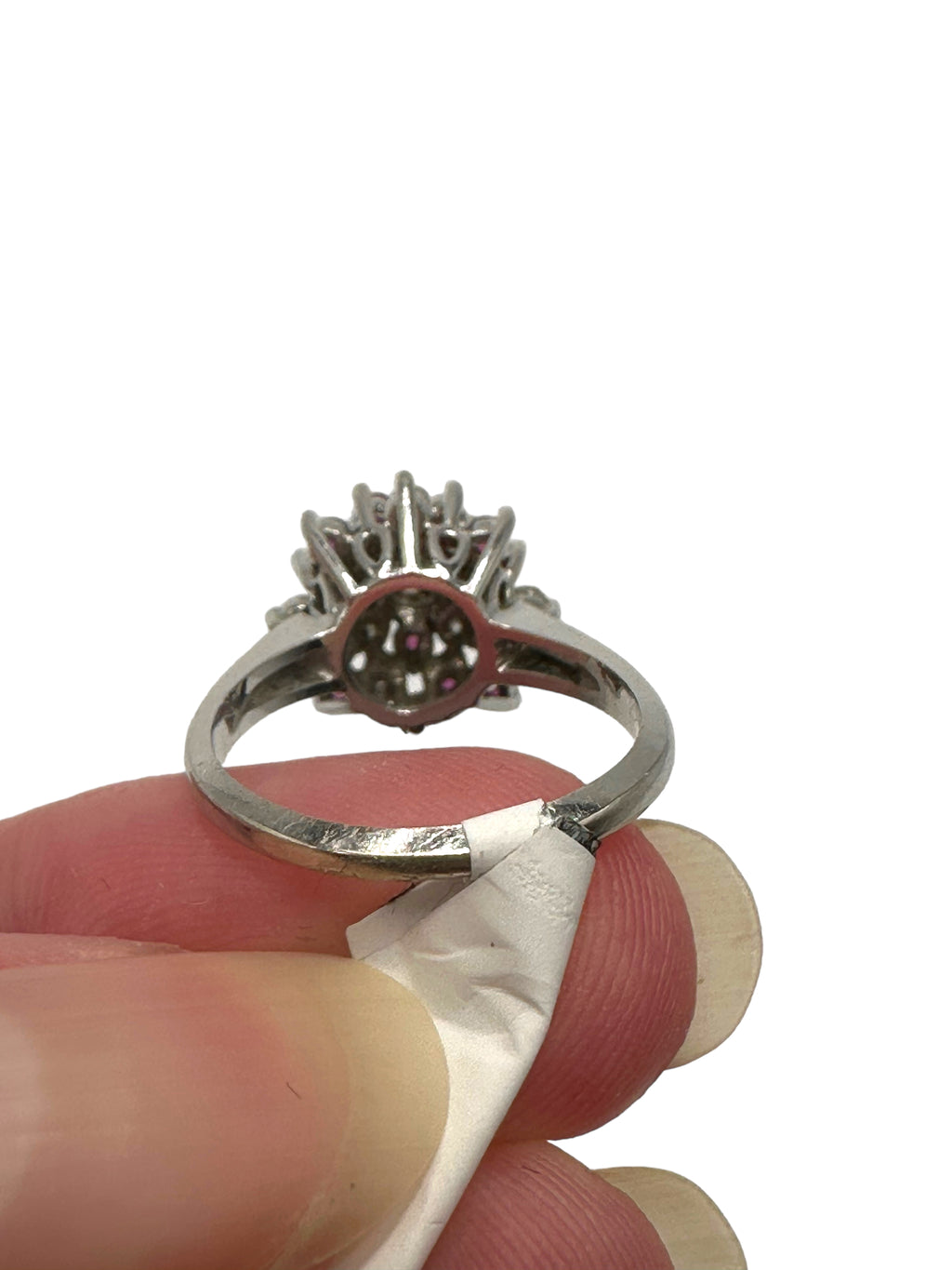 14k White Gold Diamond Ruby Swirl Ring