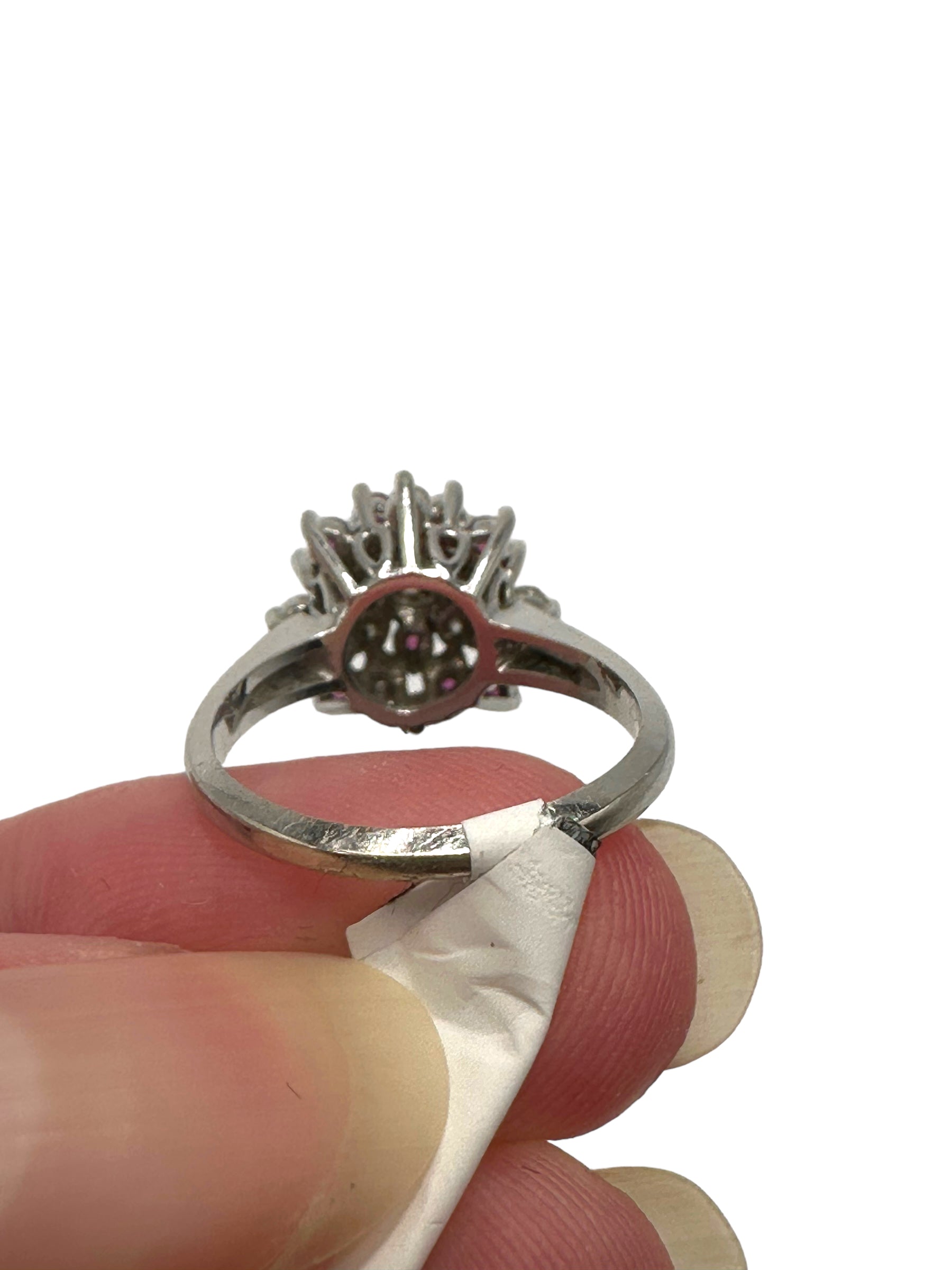14k White Gold Diamond Ruby Swirl Ring