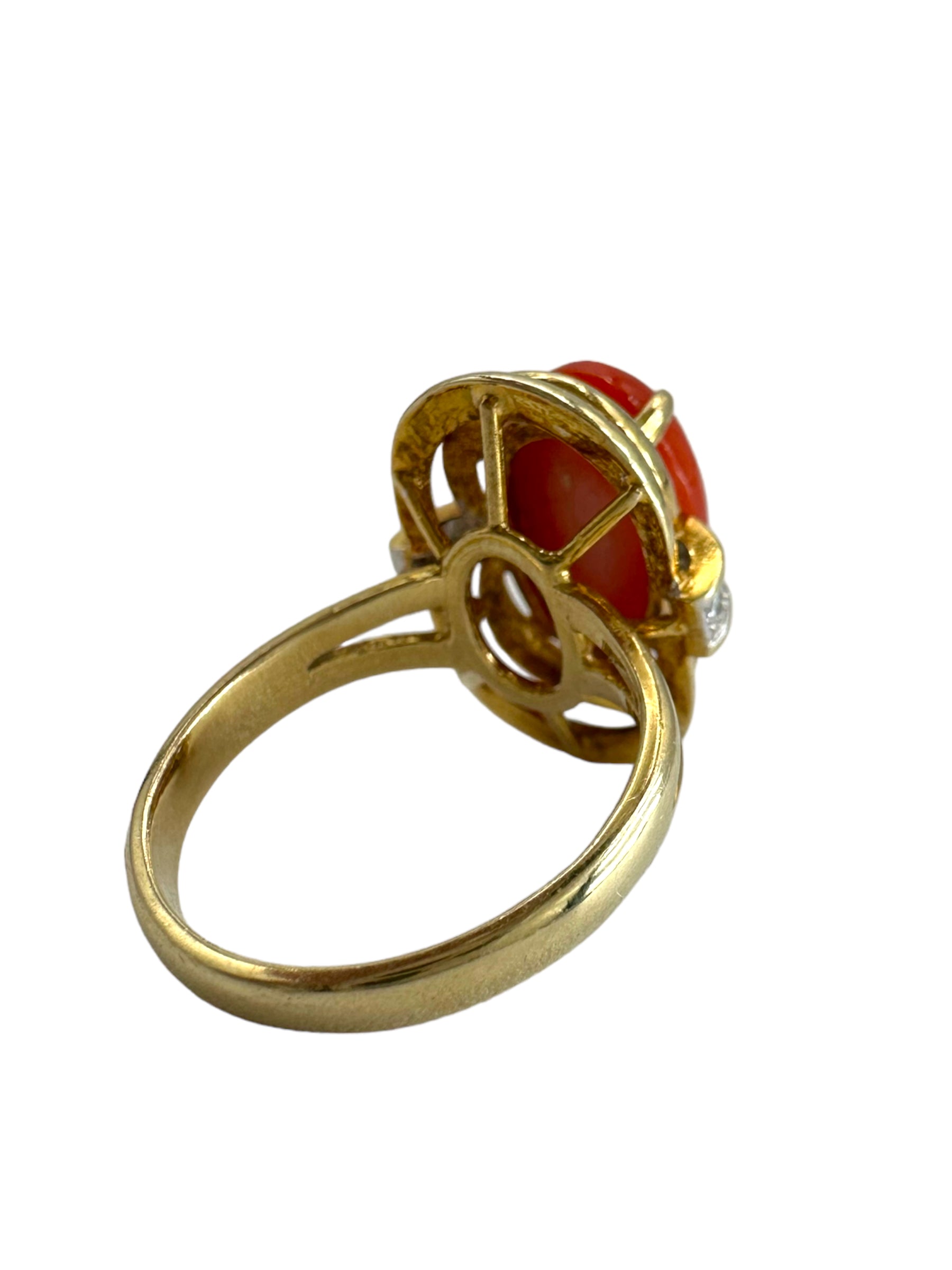 14k Coral Diamond Ring