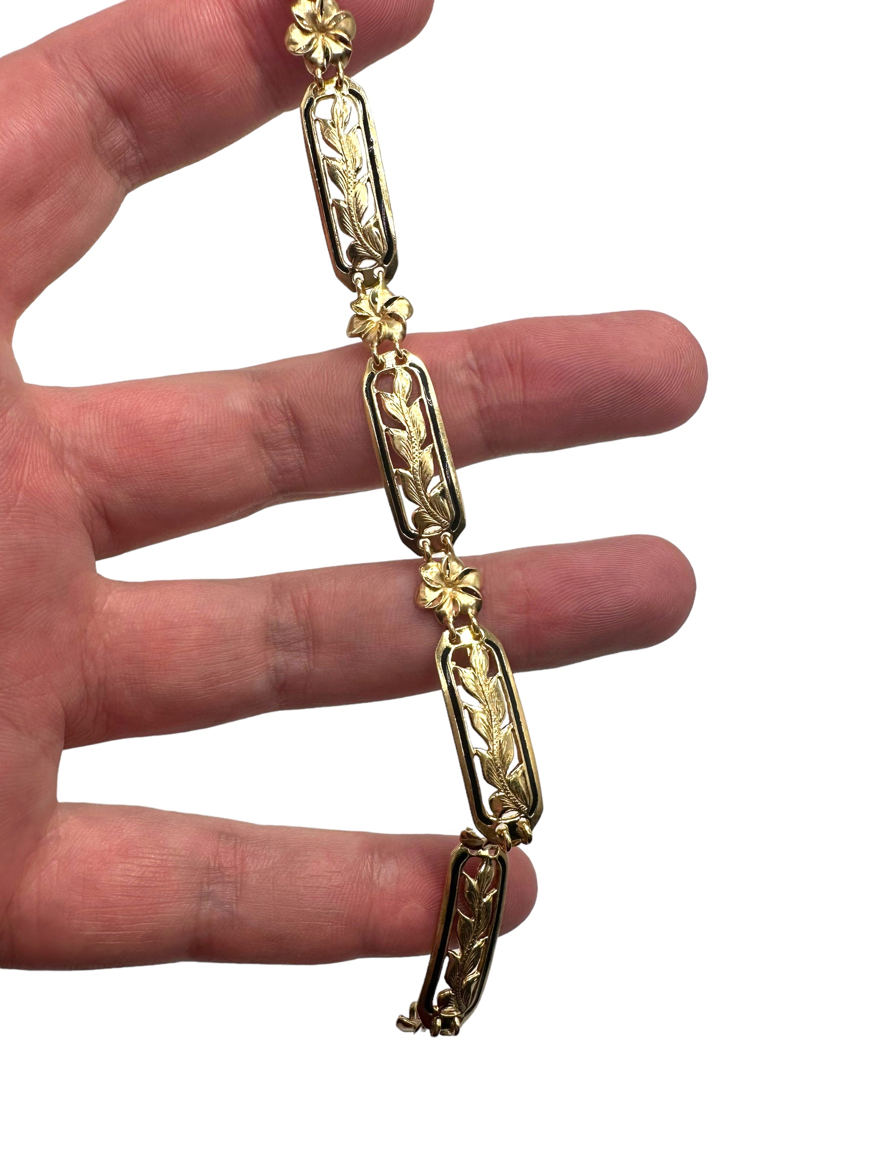 14k Plumeria Enamel Bracelet