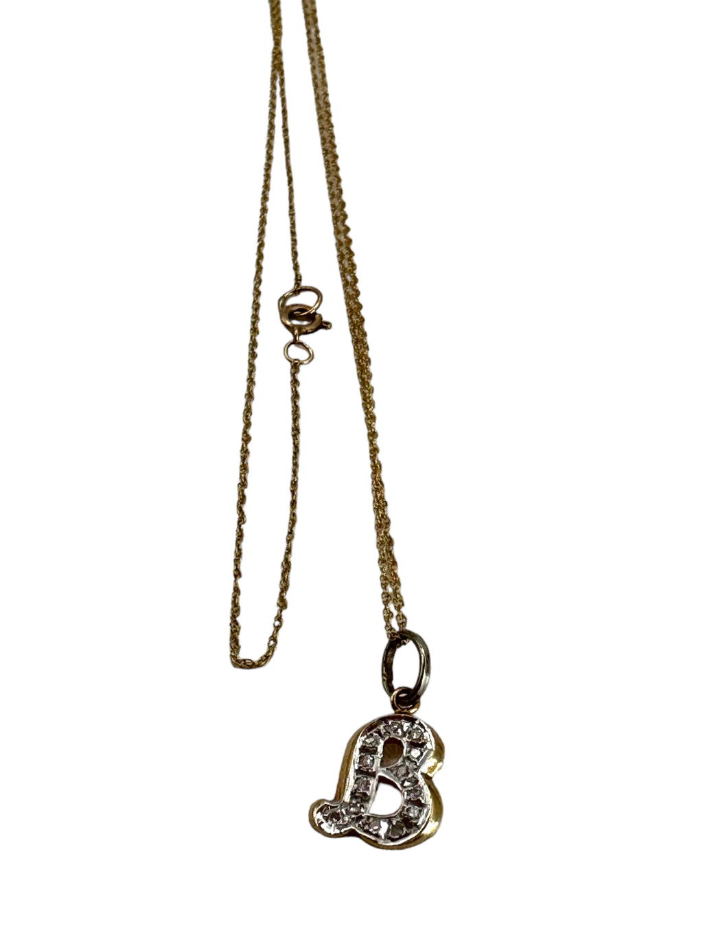 14k “B” Diamond Initial Pendant Necklace