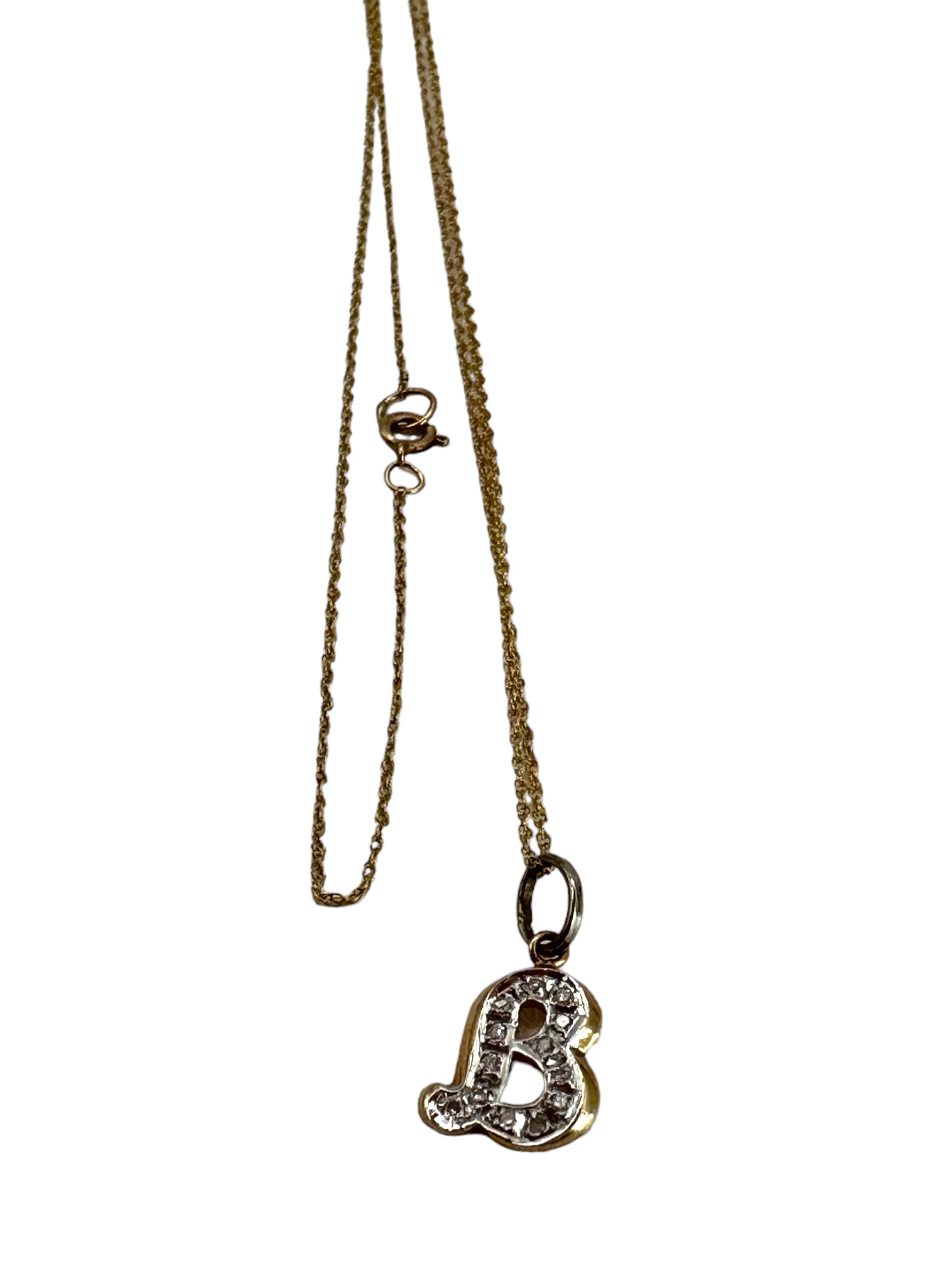 14k “B” Diamond Initial Pendant Necklace