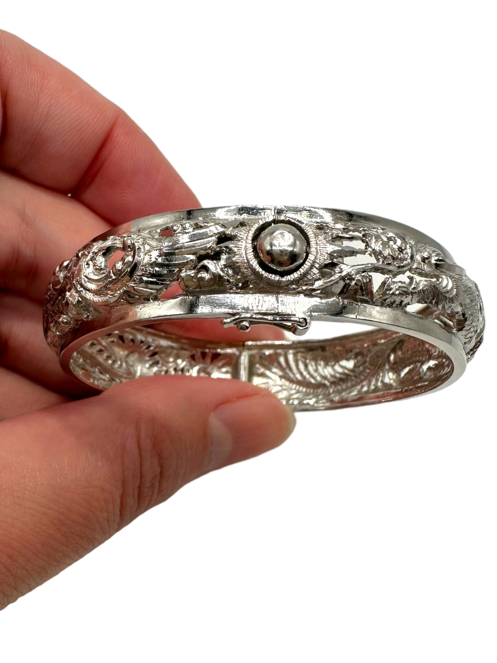 Platinum Dragon and Phoenix Bangle Bracelet