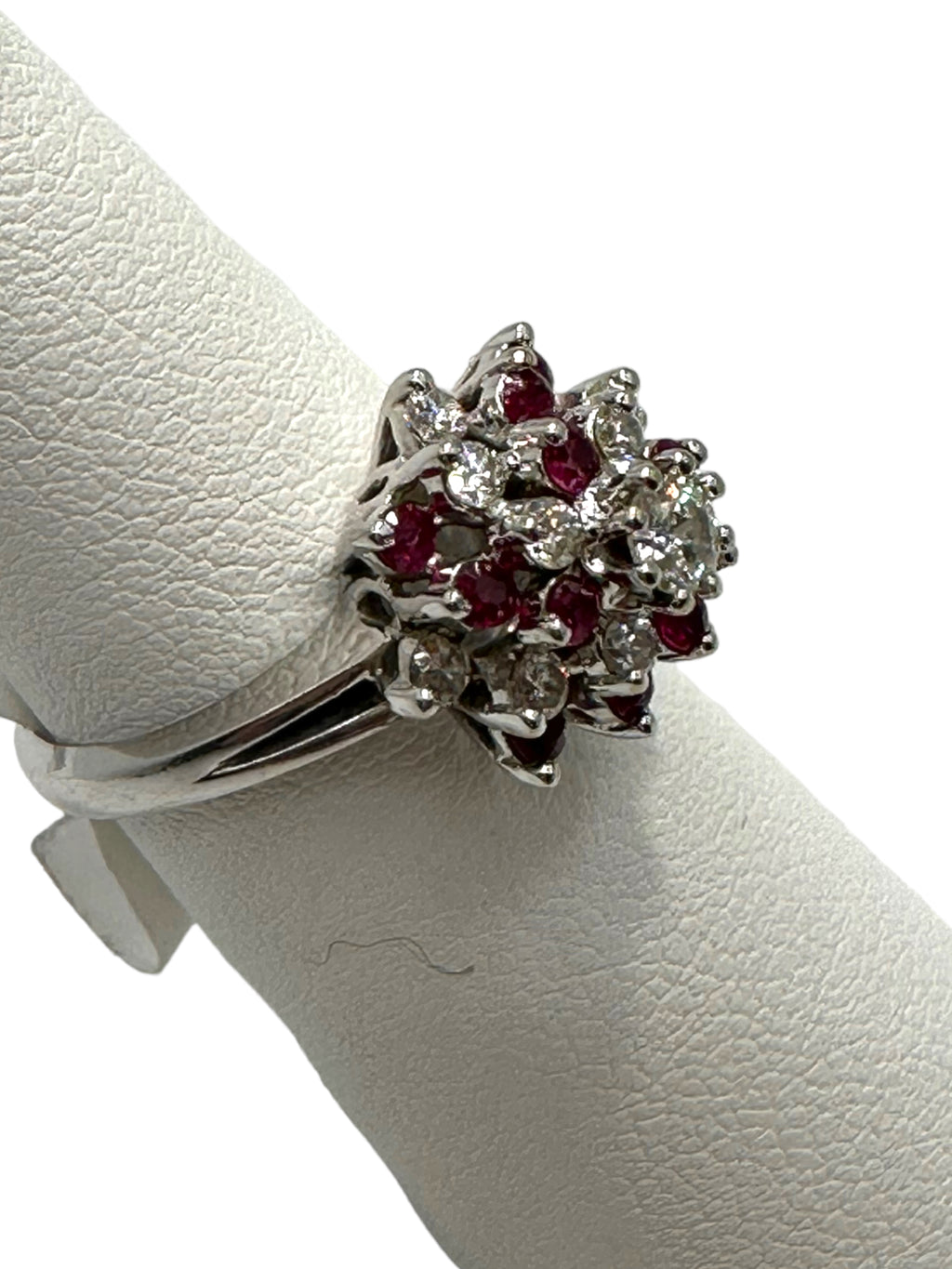 14k White Gold Diamond Ruby Swirl Ring