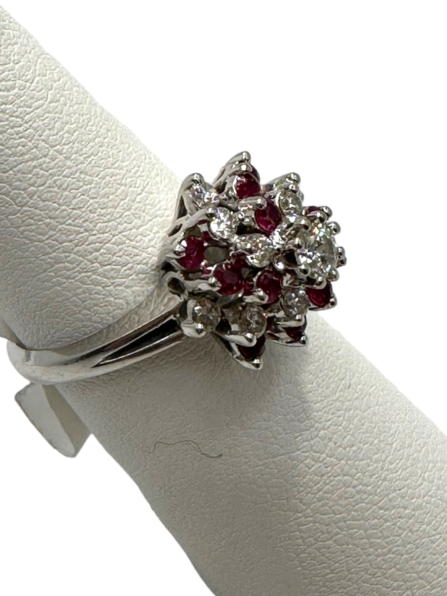 14k White Gold Diamond Ruby Swirl Ring