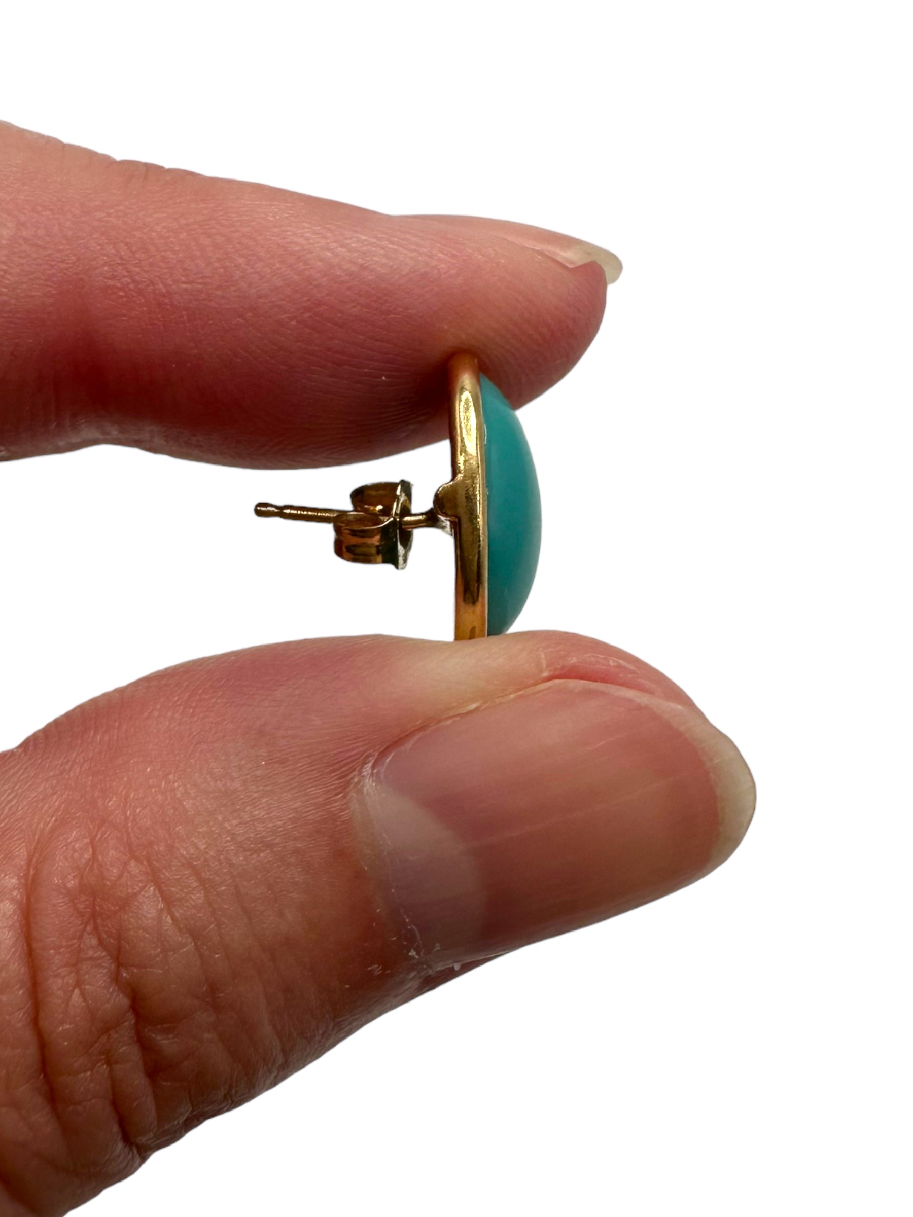 14k Turquoise Button Earrings