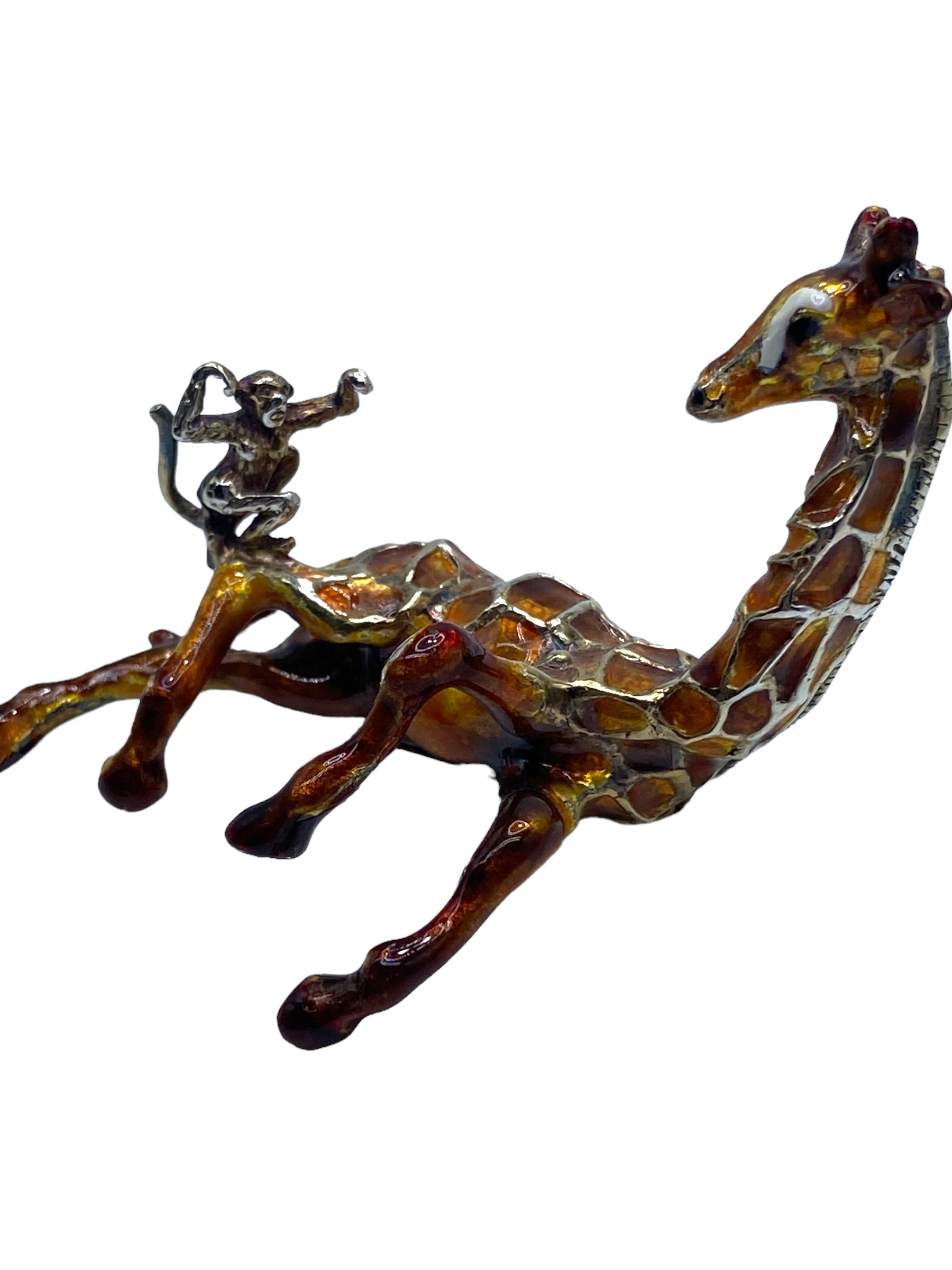 Silver Giraffe and Monkey Enamel Pin