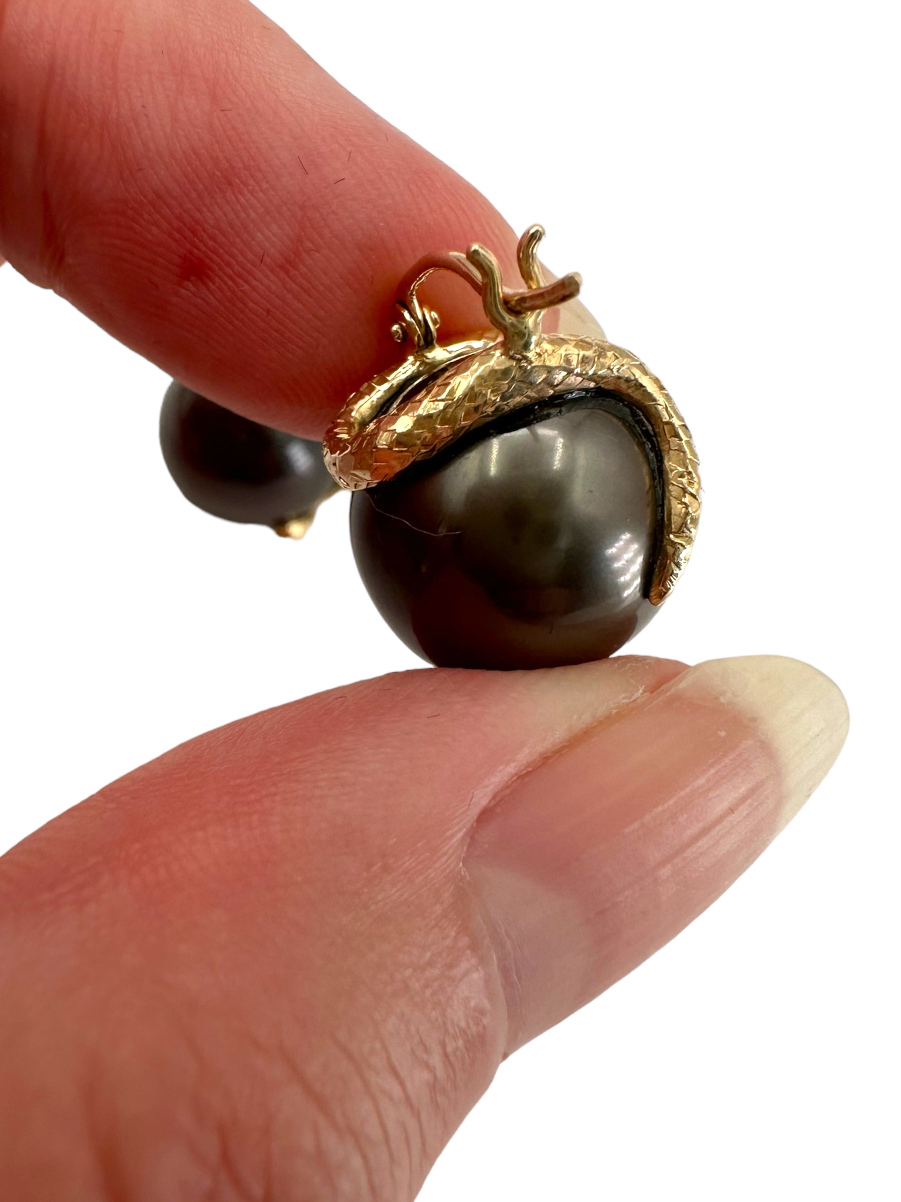 14k Snake Pearl Huggie Earrings
