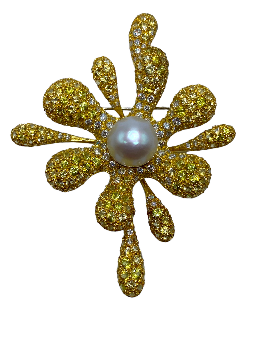 18k Pearl Sapphire "Splat" Brooch
