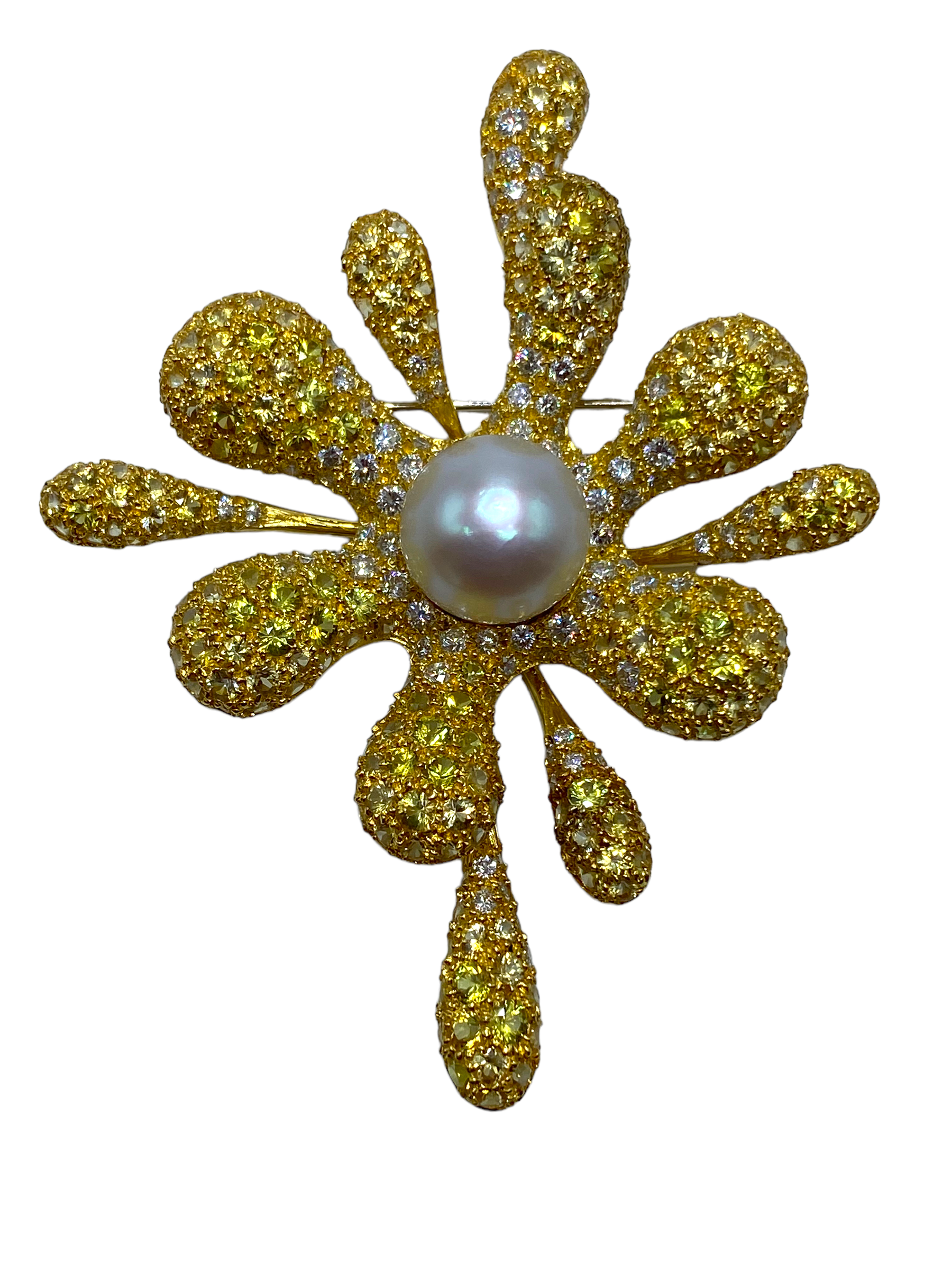 18k Pearl Sapphire "Splat" Brooch