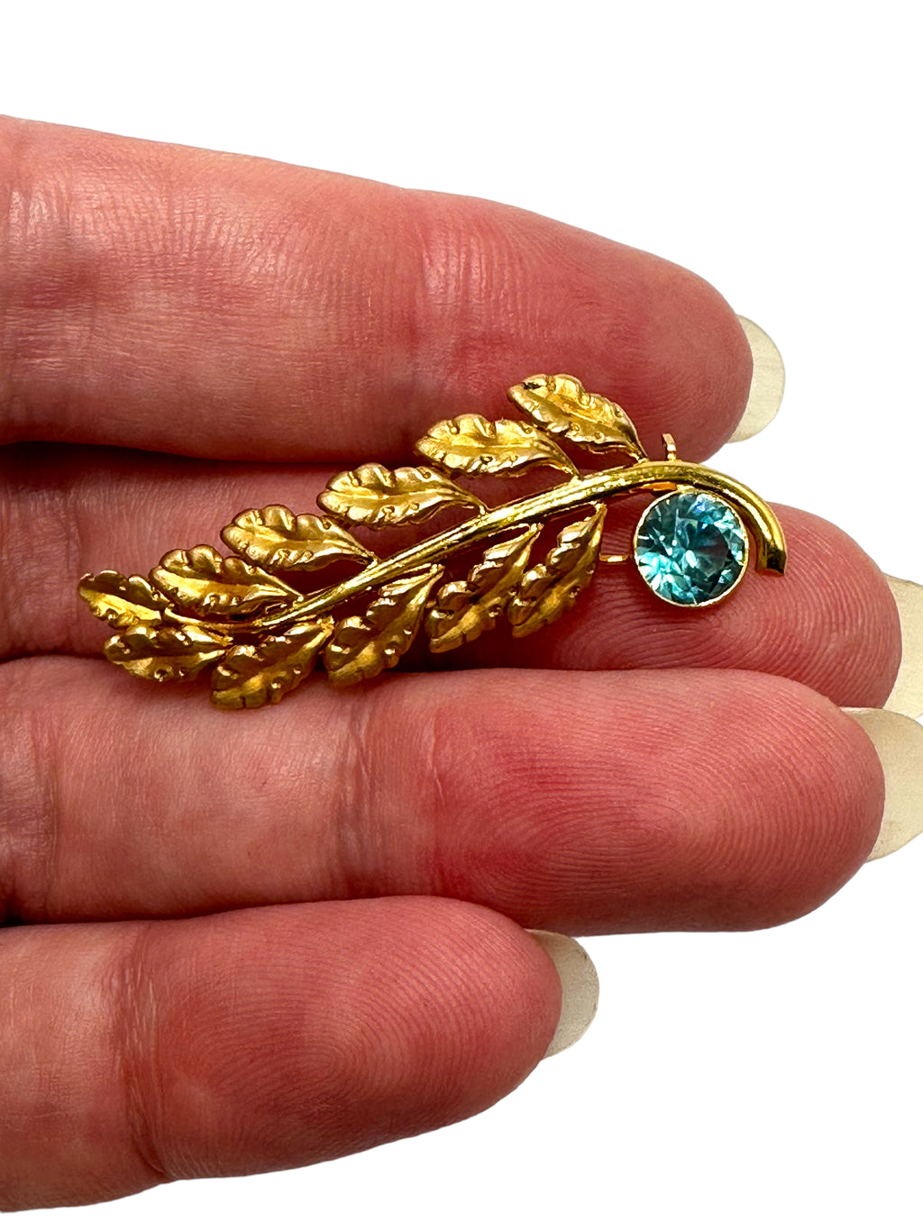 14k Leaf Zircon Brooch