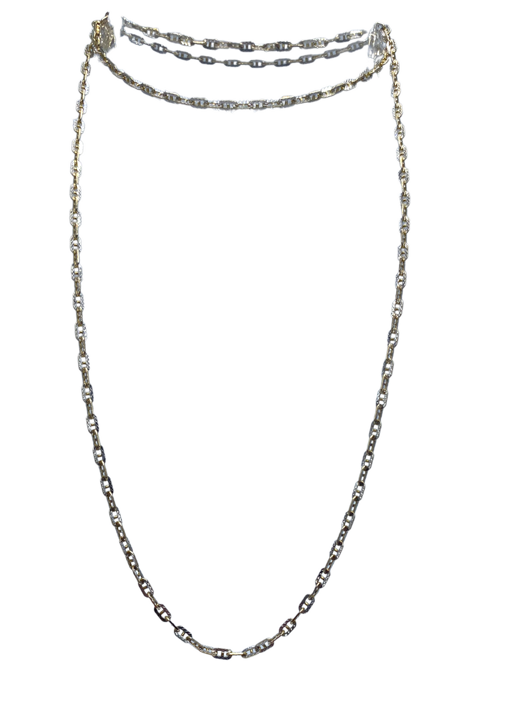 14k Two-tone Diamond Cut Mariner Link Chain Necklace