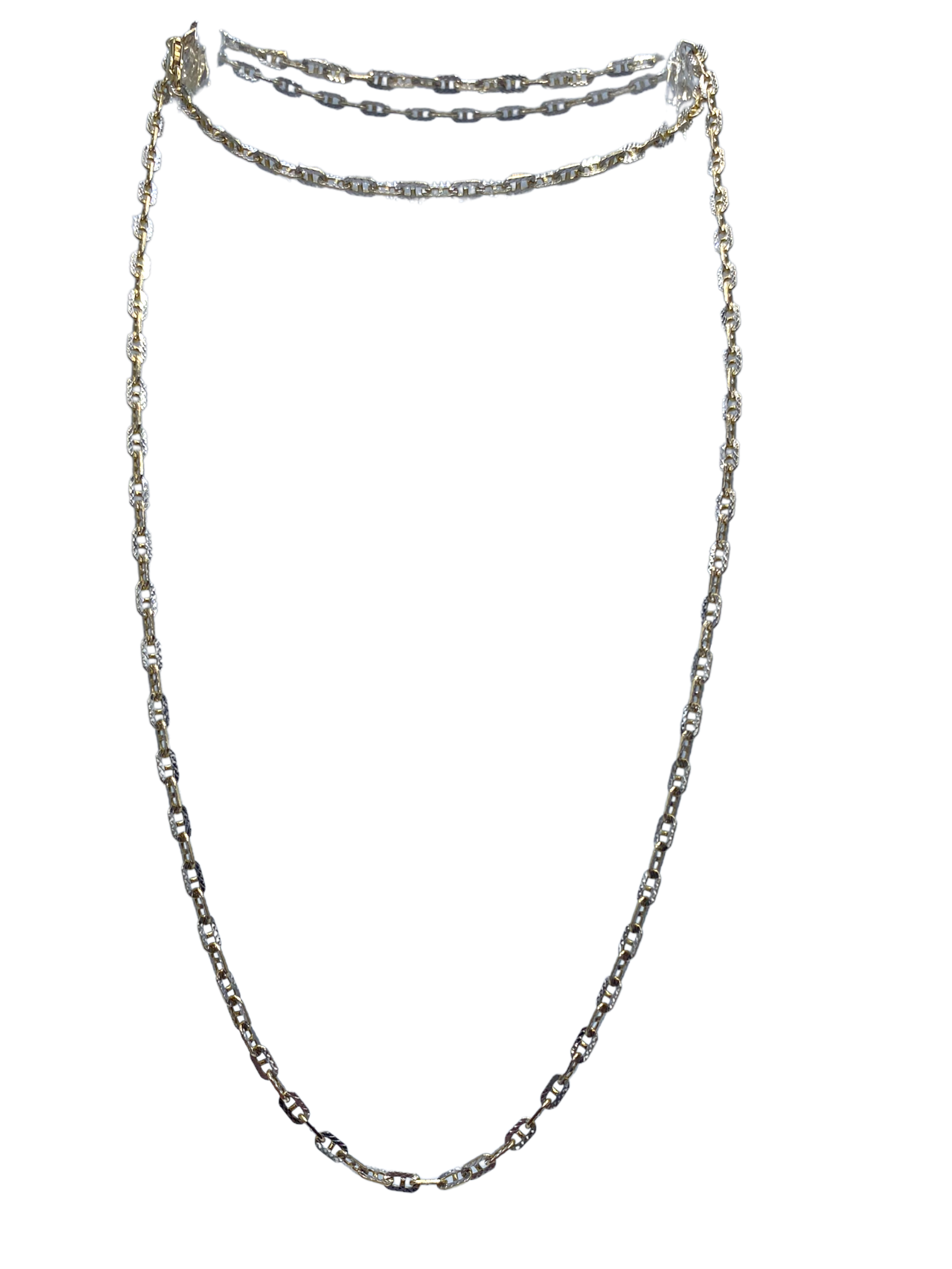 14k Two-tone Diamond Cut Mariner Link Chain Necklace