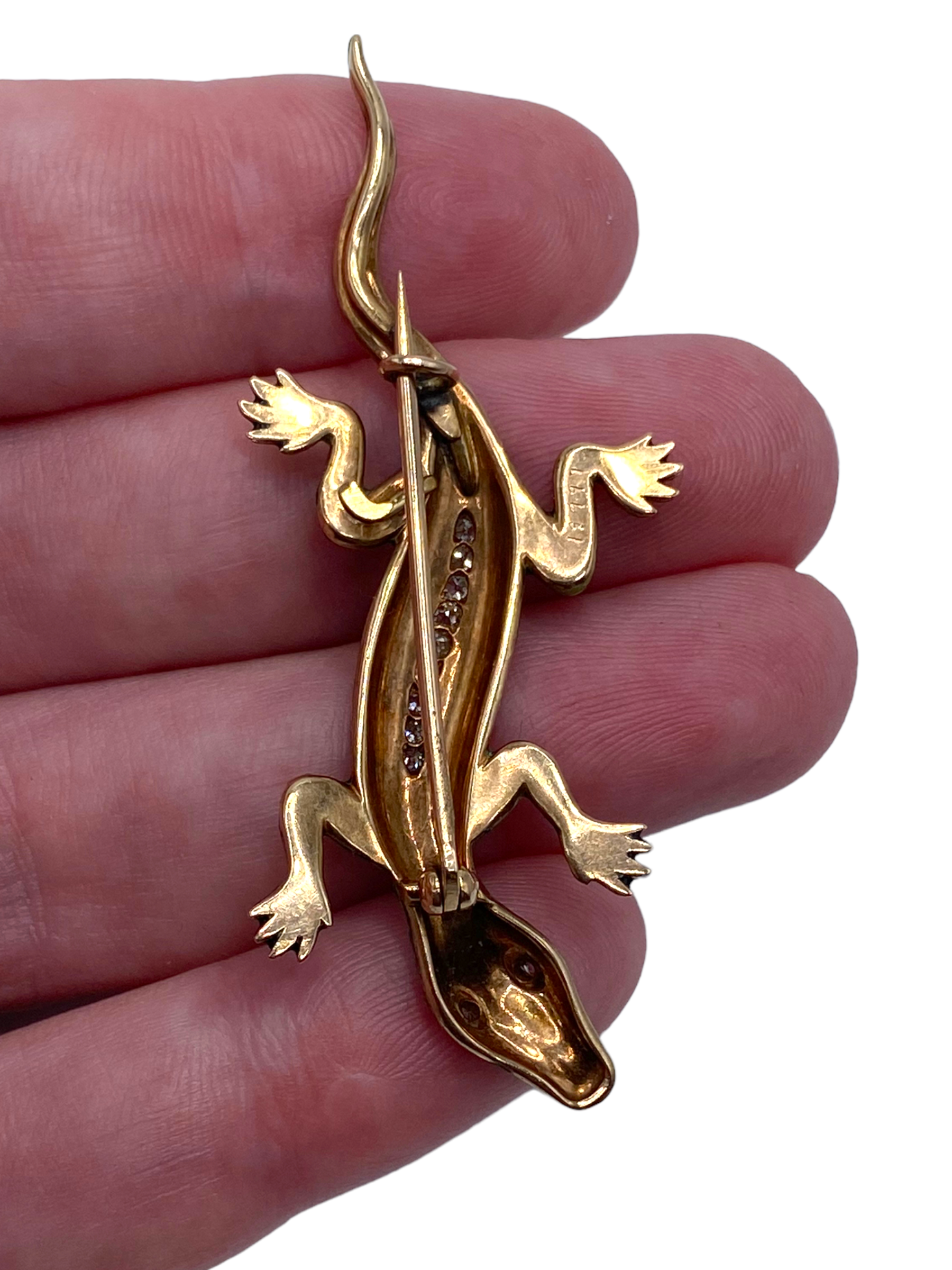 14k Enamel Diamond Alligator Pin