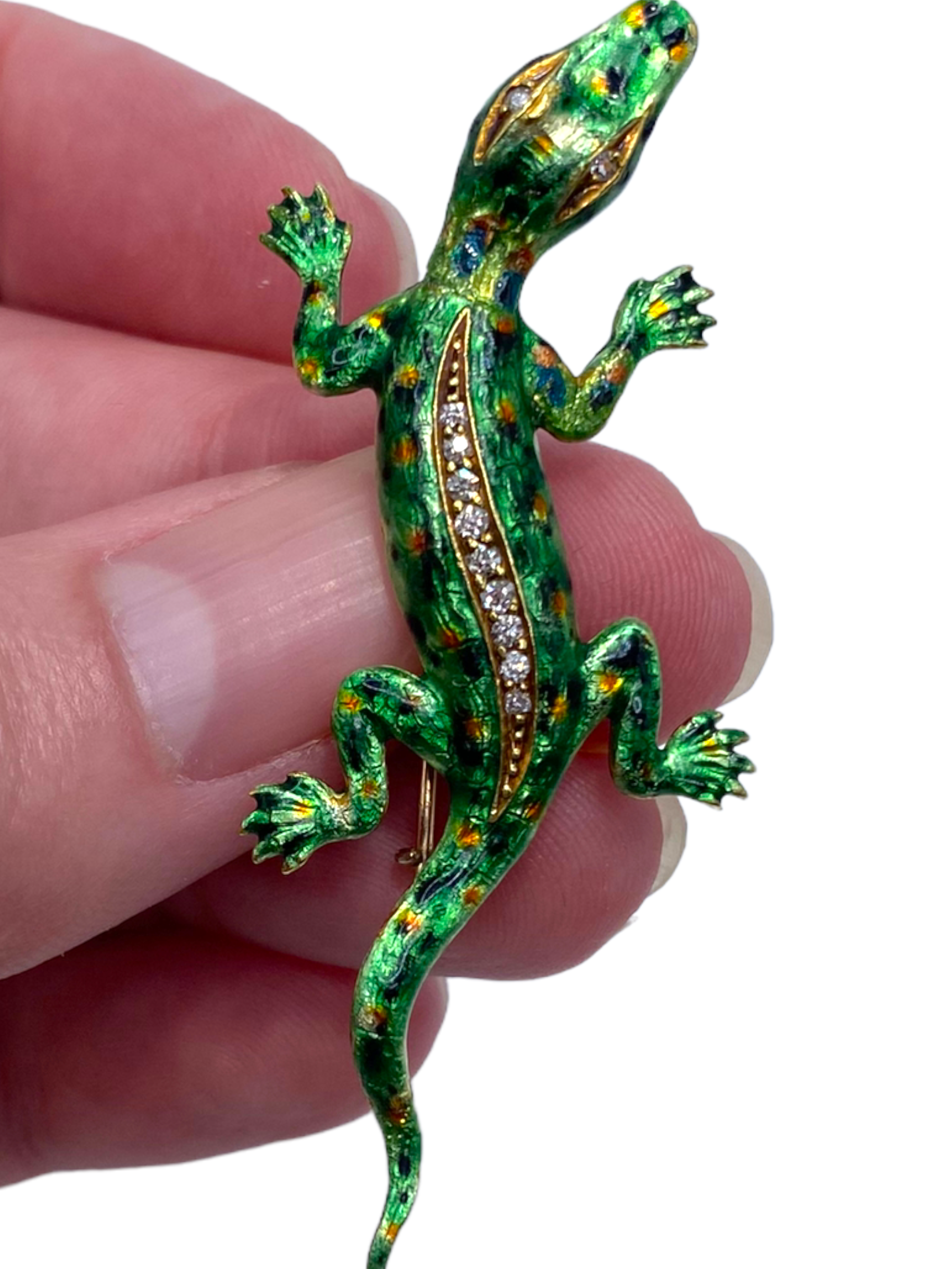 14k Enamel Diamond Alligator Pin
