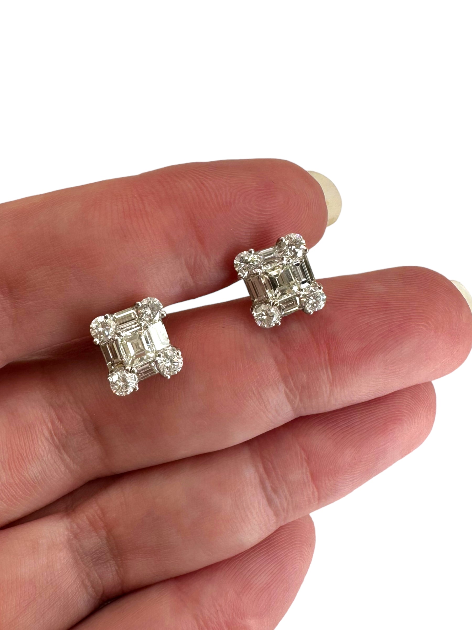 14k Rectangular Cluster Diamond Earrings