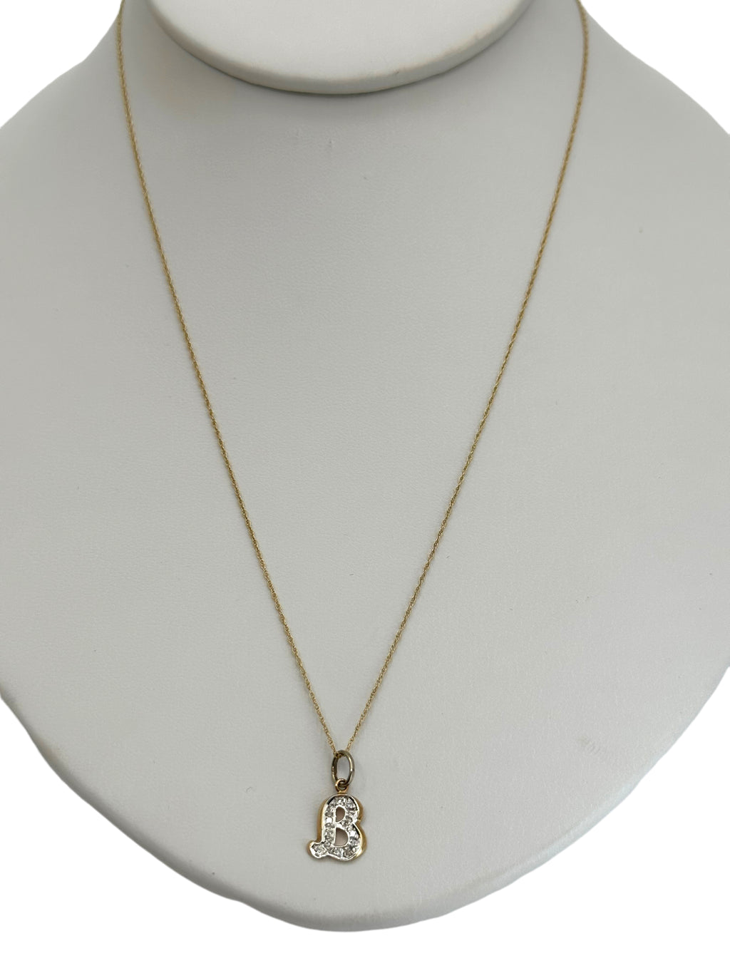 14k “B” Diamond Initial Pendant Necklace