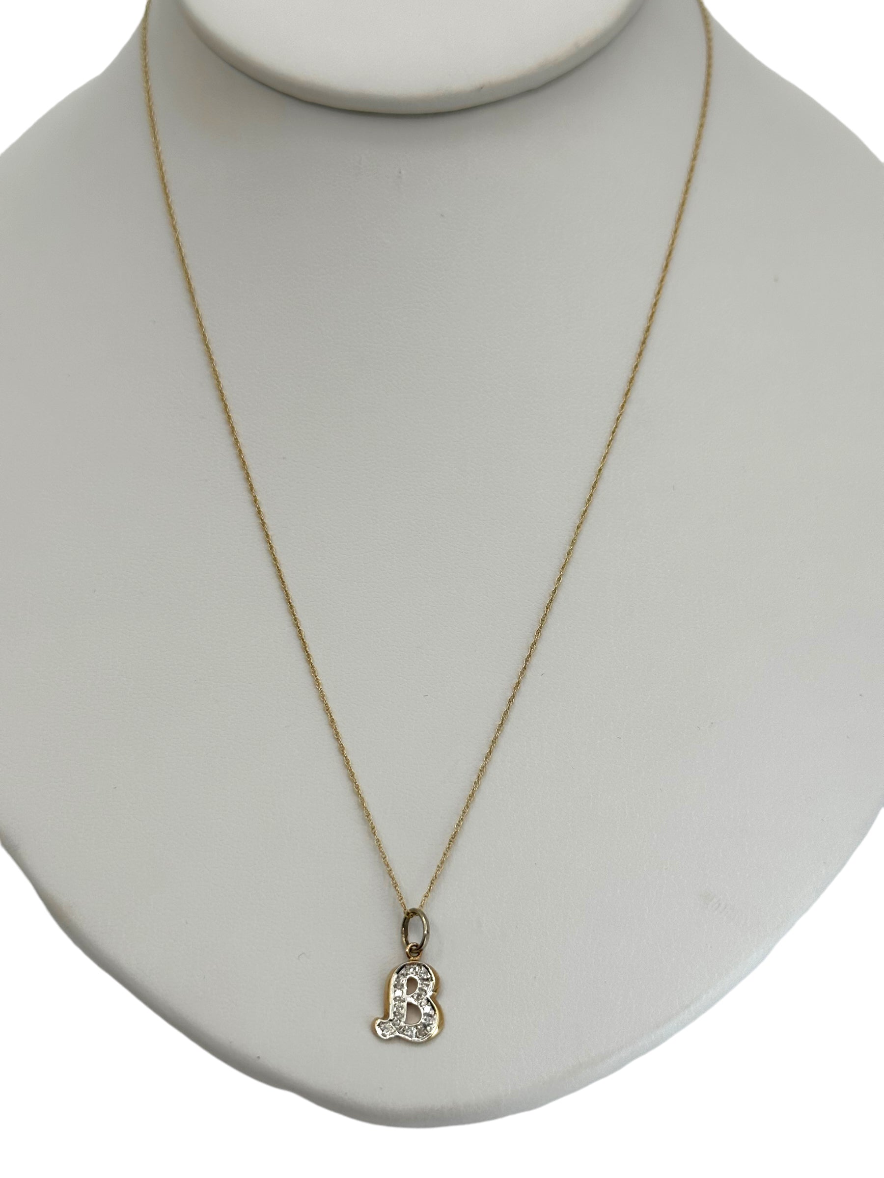 14k “B” Diamond Initial Pendant Necklace