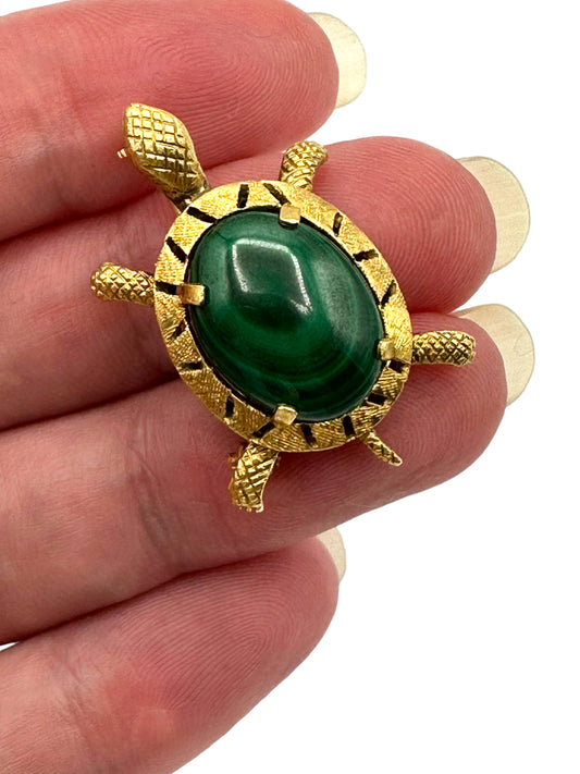 14k Malachite Turtle Pin