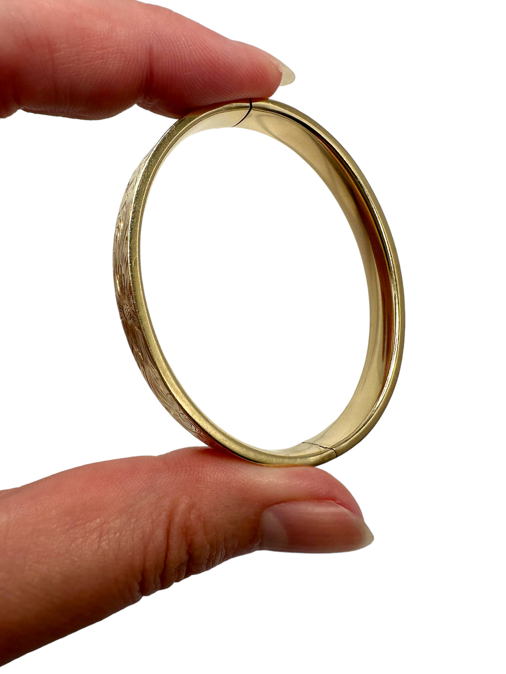14k Flower Etched Bangle Bracelet
