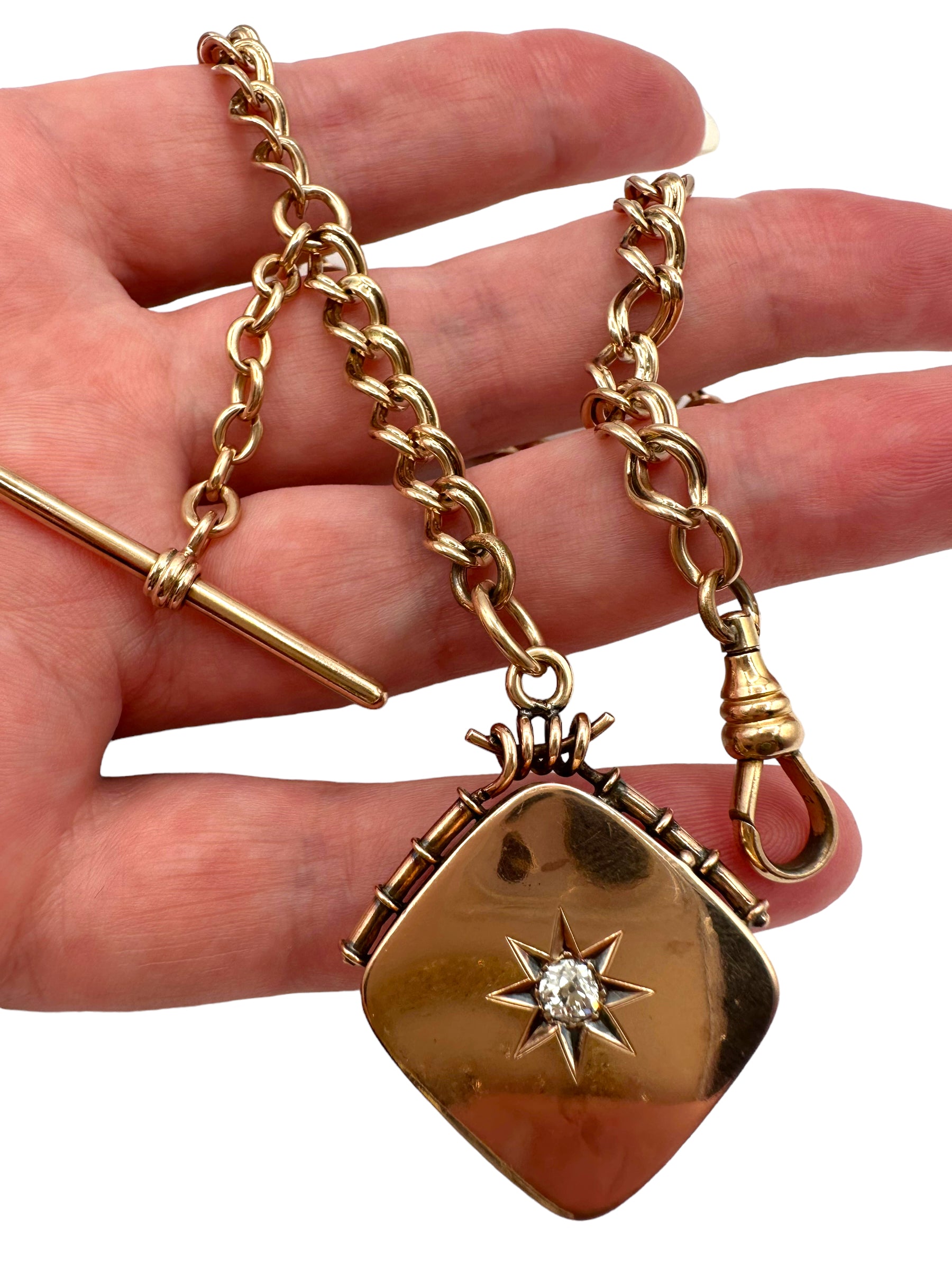10k Watch Chain Diamond Fob Locket