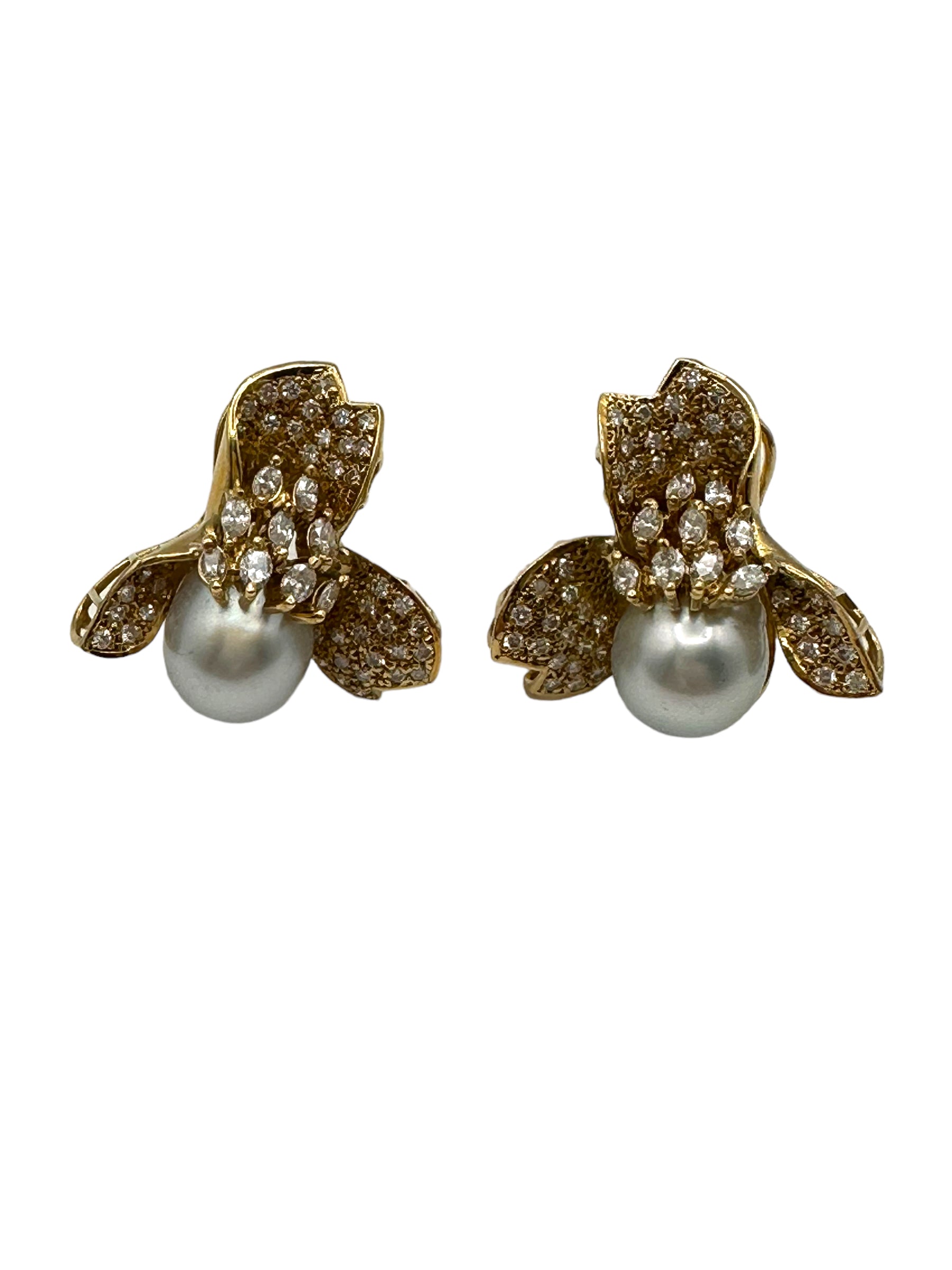 14k Diamond Pearl Earrings