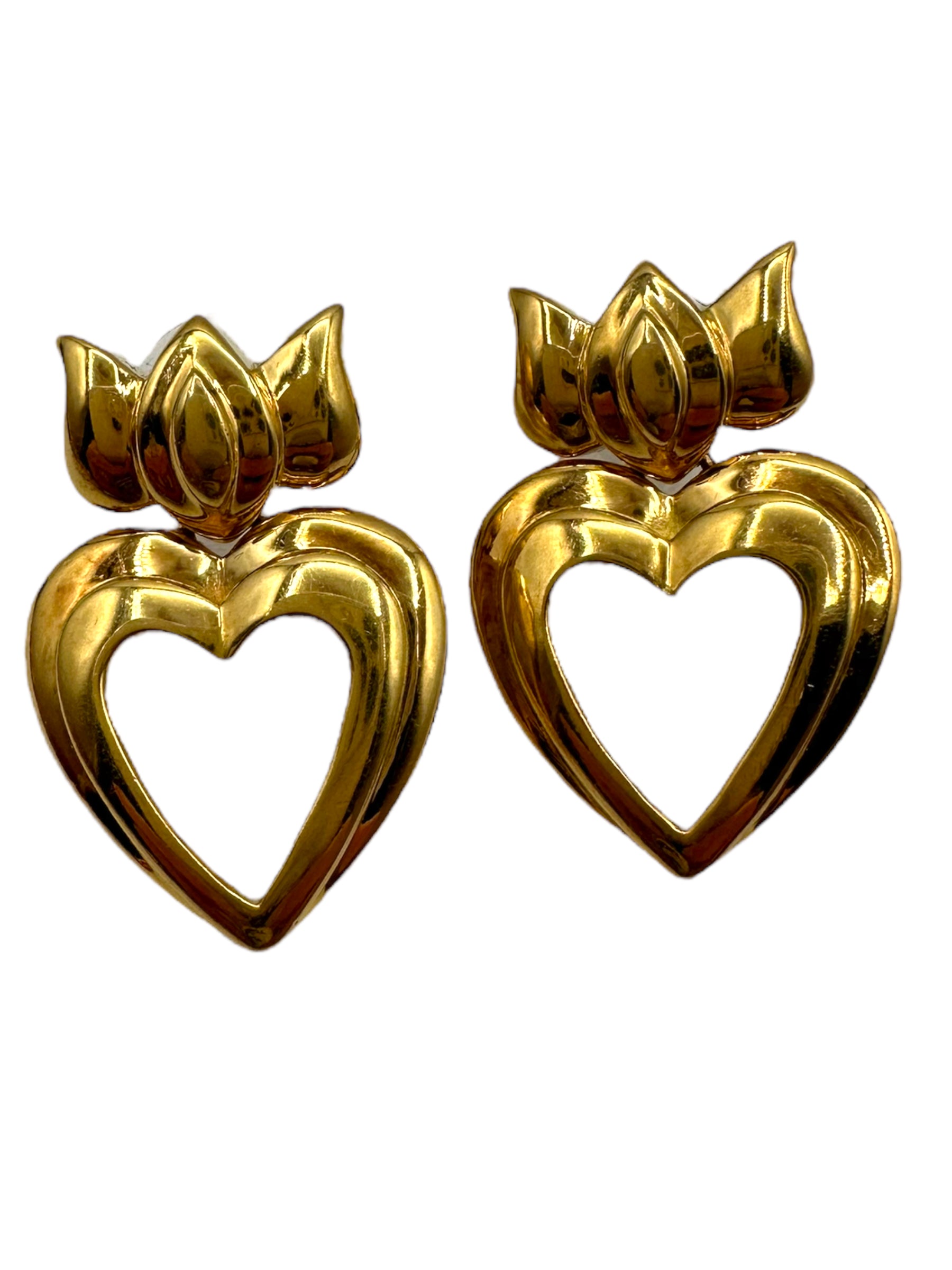 18k Heart Lotus Drop Earrings