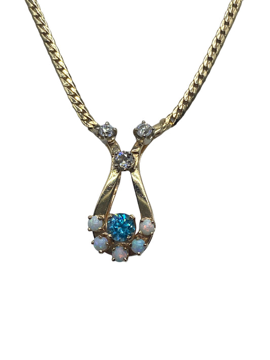 14k Zircon Diamond Opal Necklace