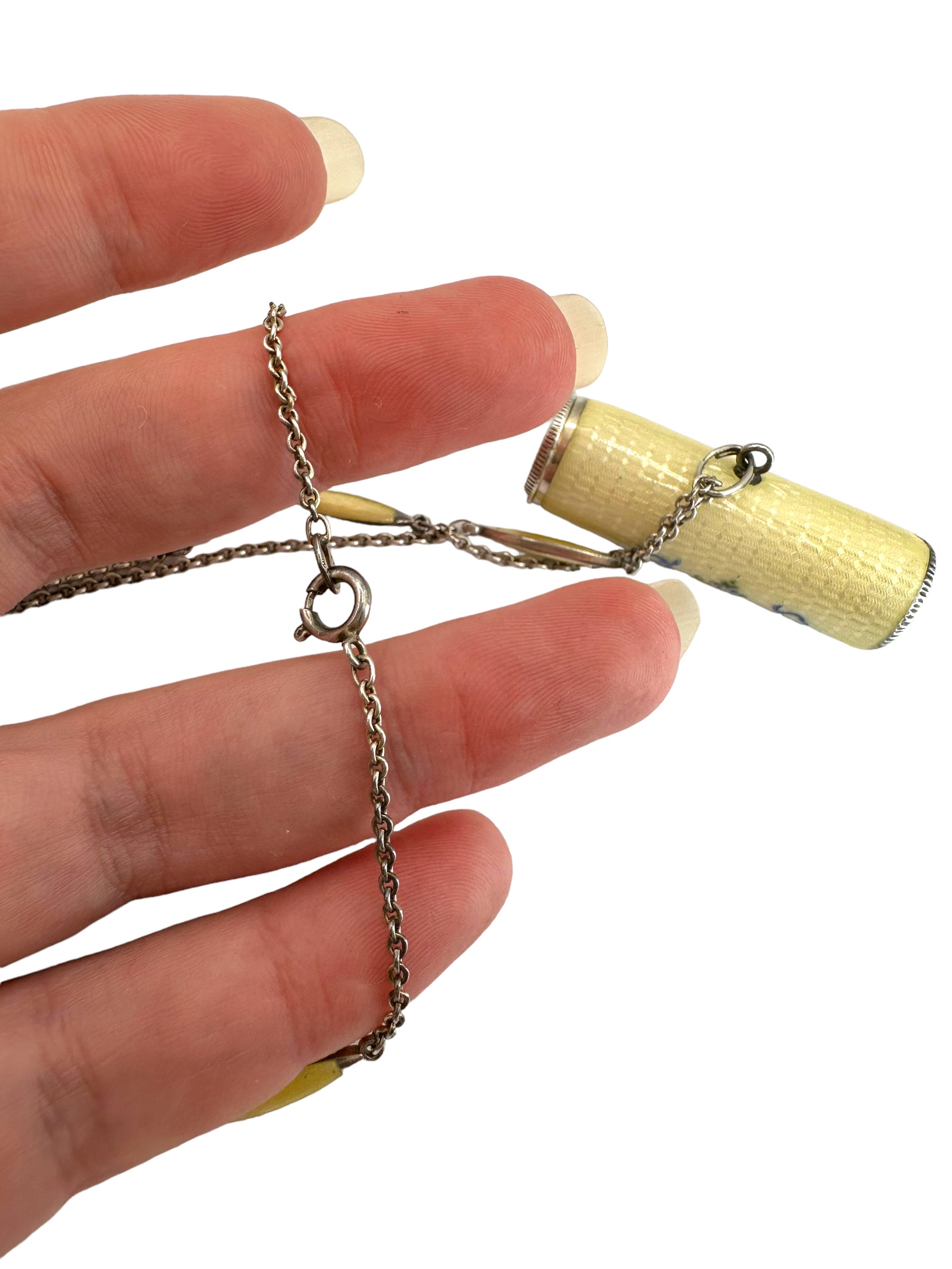 Silver Enamel Lipstick Necklace