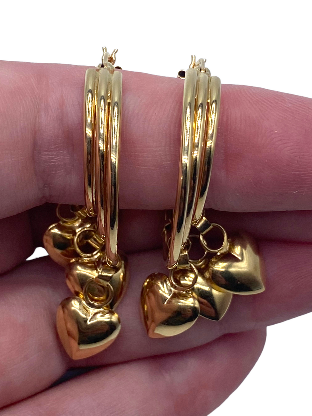 14k Triple Heart Charm Hoop Earrings