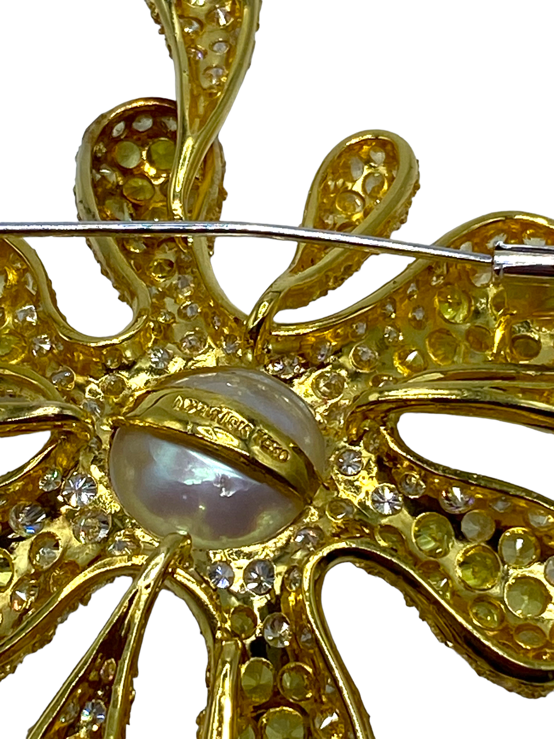 18k Pearl Sapphire "Splat" Brooch