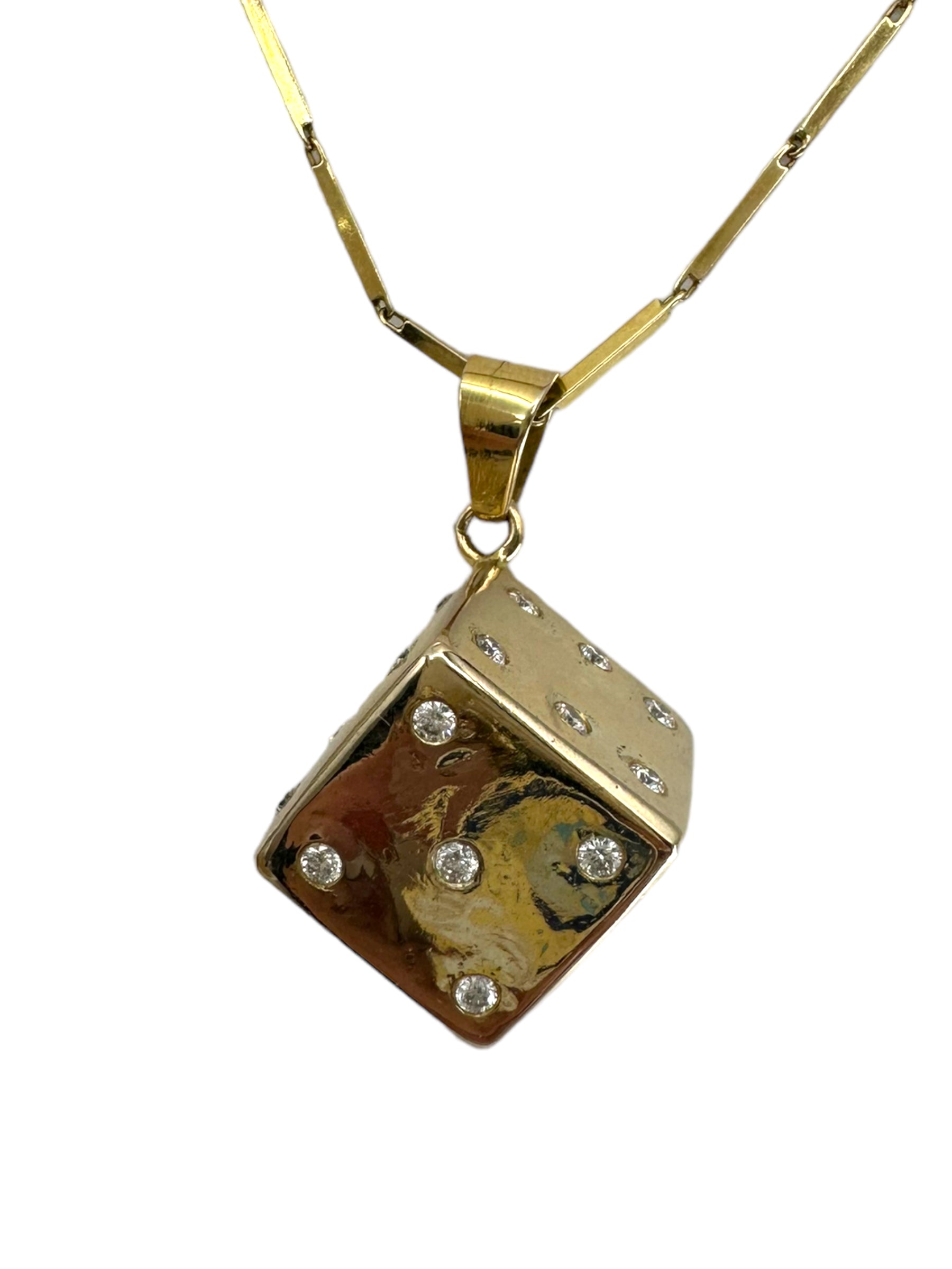 14k Diamond Die Pendant