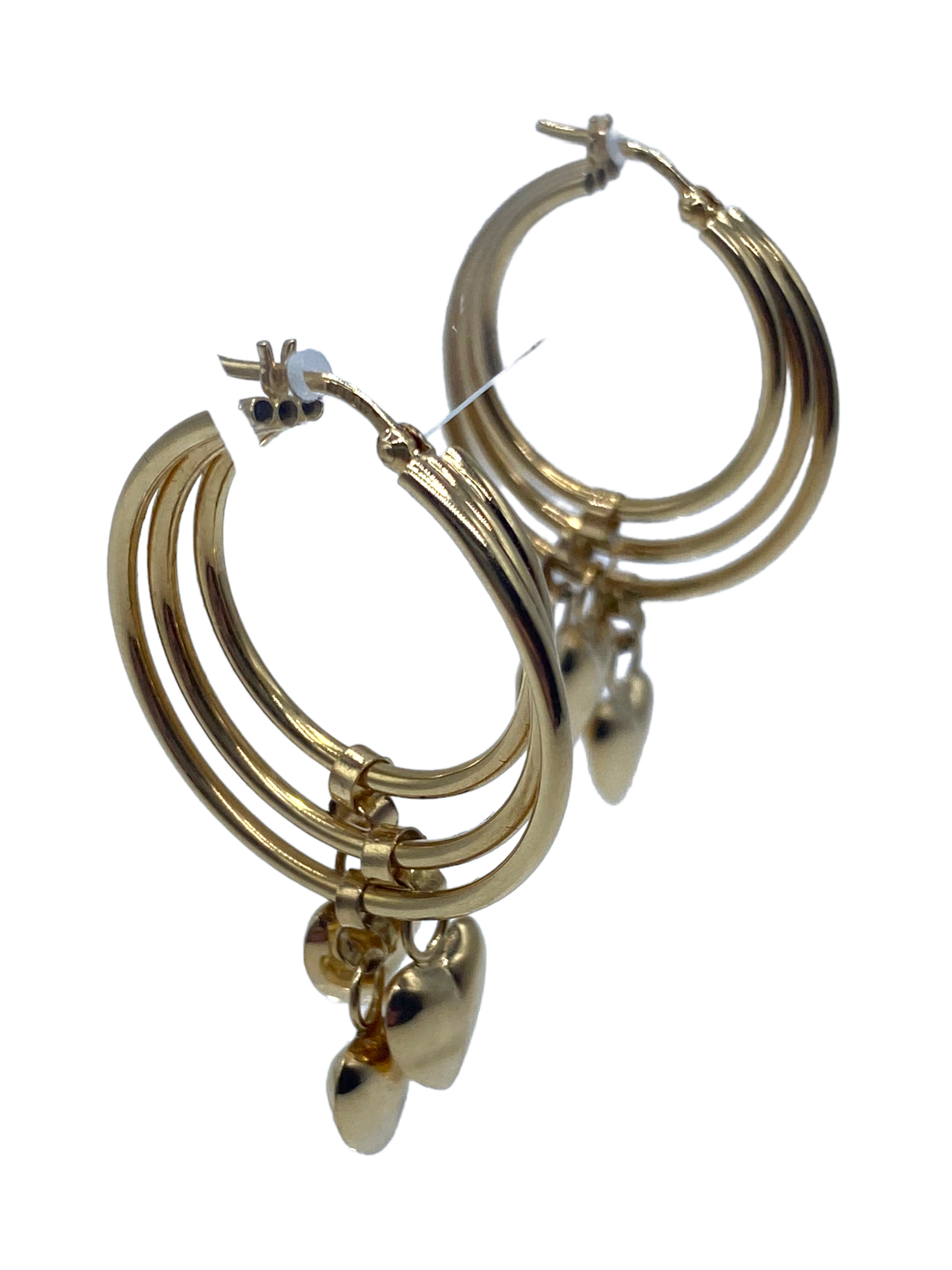 14k Triple Heart Charm Hoop Earrings