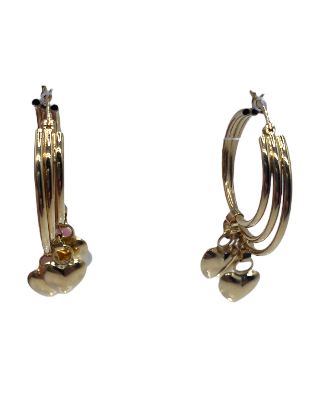 14k Triple Heart Charm Hoop Earrings