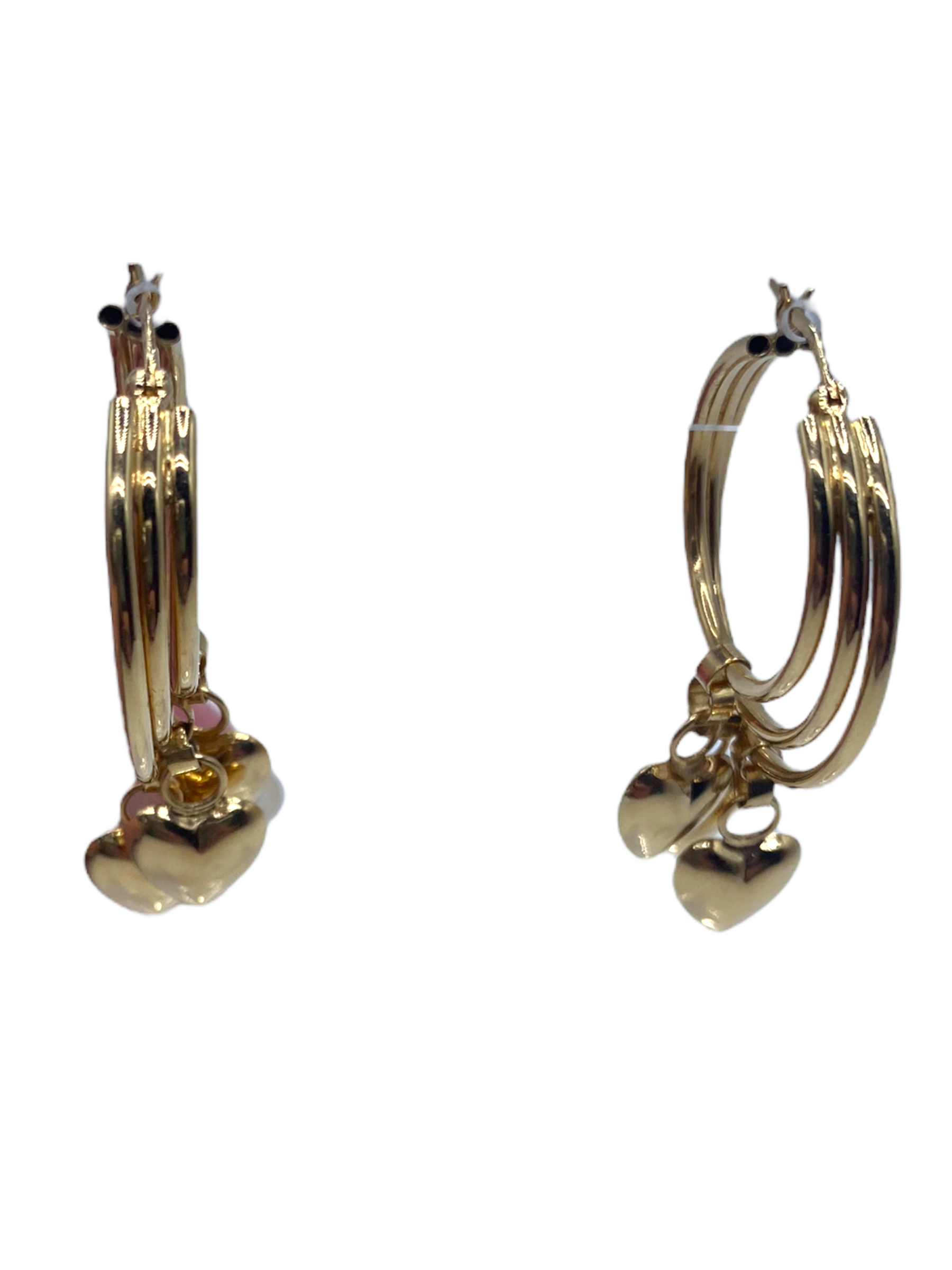 14k Triple Heart Charm Hoop Earrings