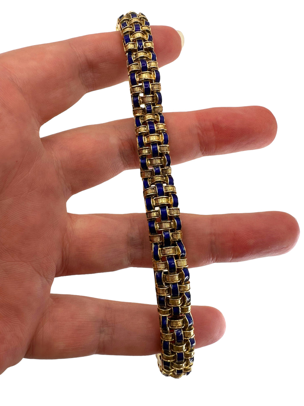 14k Cobalt Blue Enamel Basketweave Design Bracelet