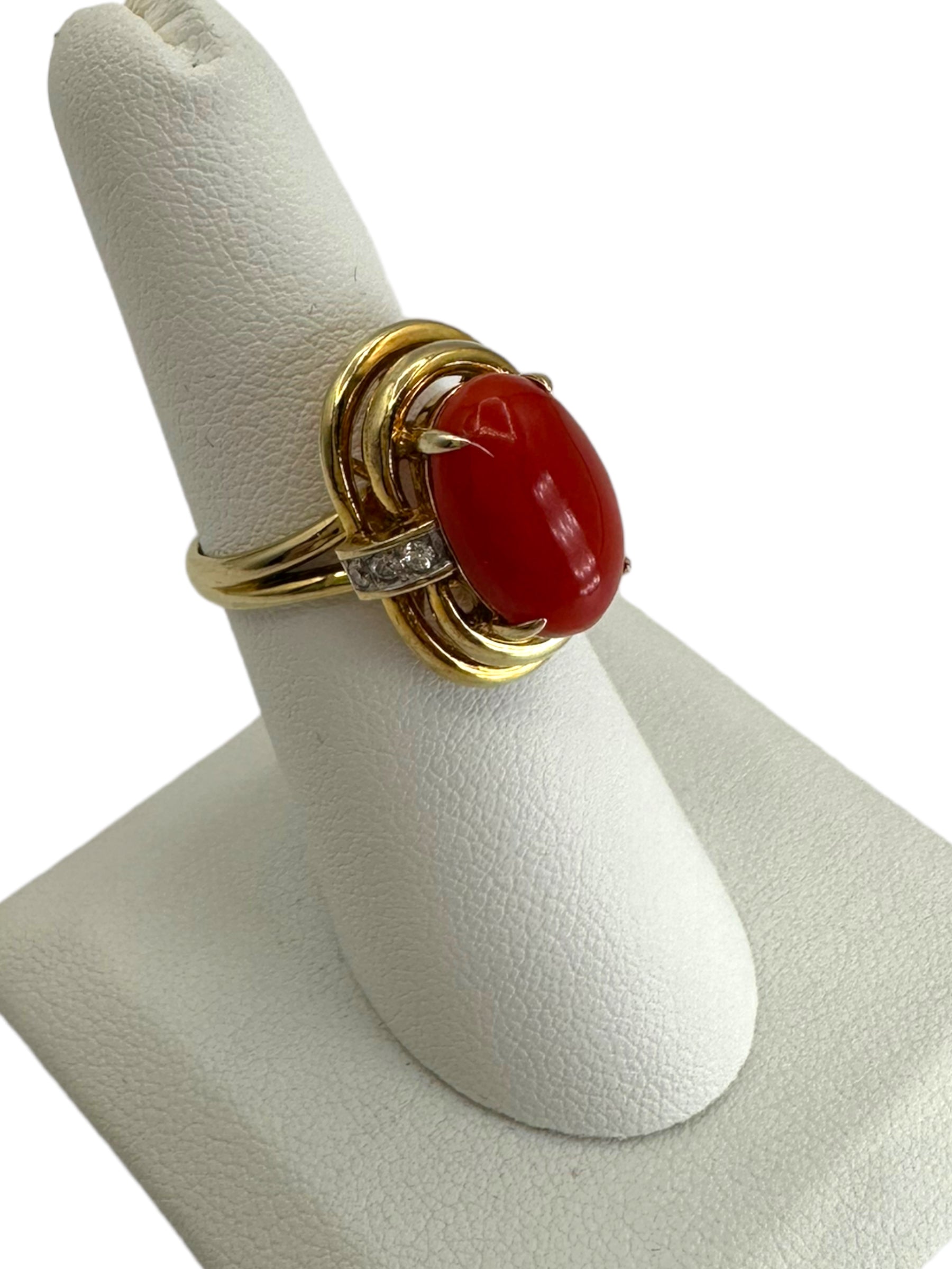 14k Coral Diamond Ring