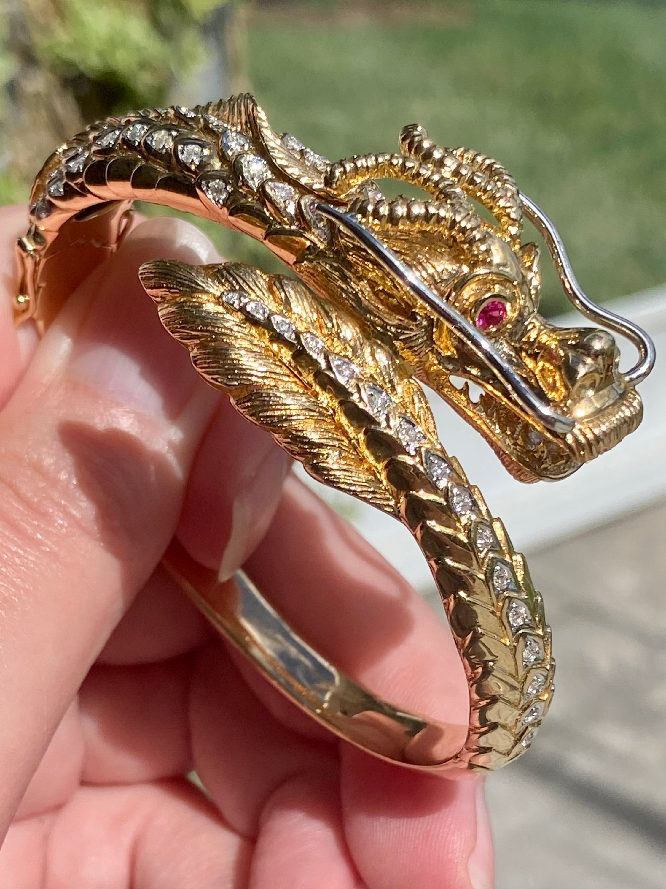 14k Diamond Ruby Dragon Bangle